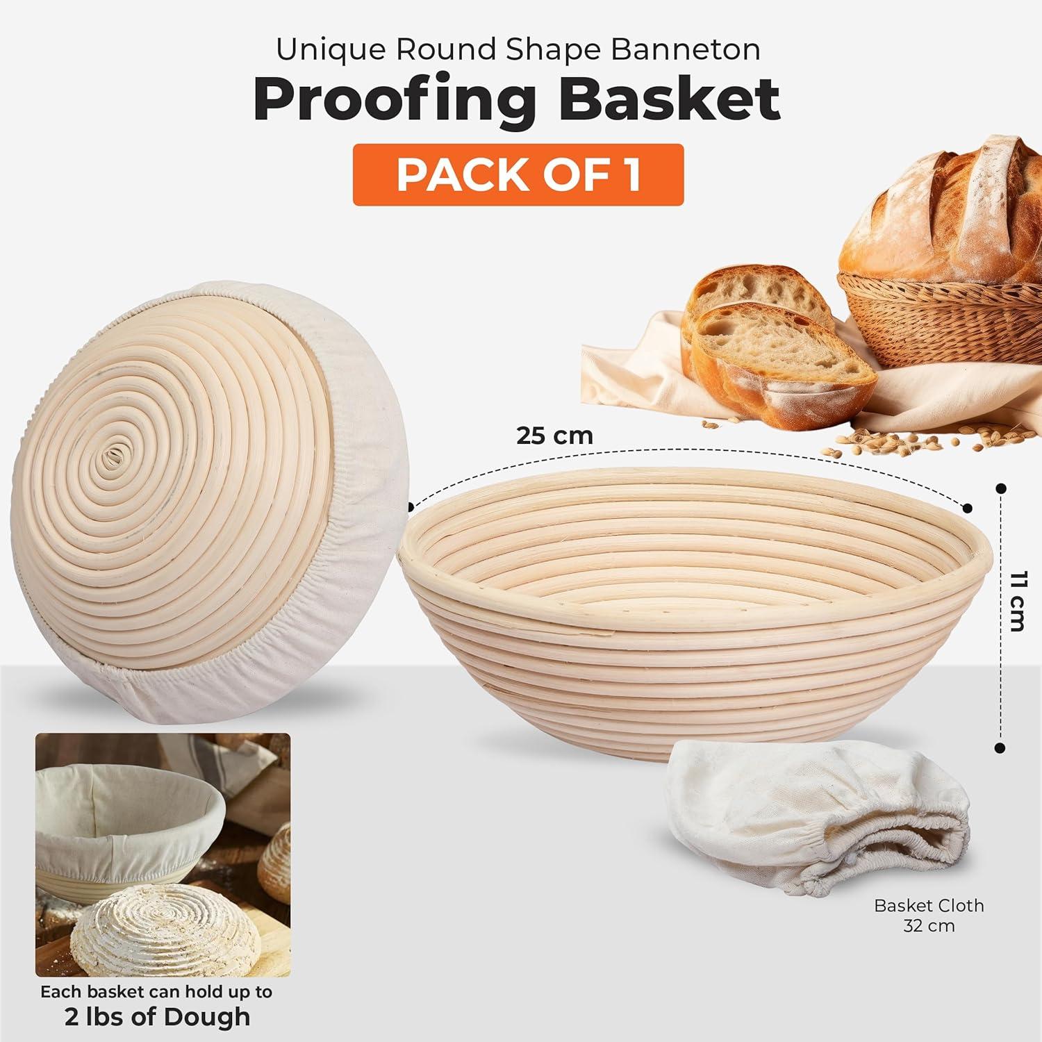 Natural Rattan 9" Round Banneton Bread Proofing Basket Set