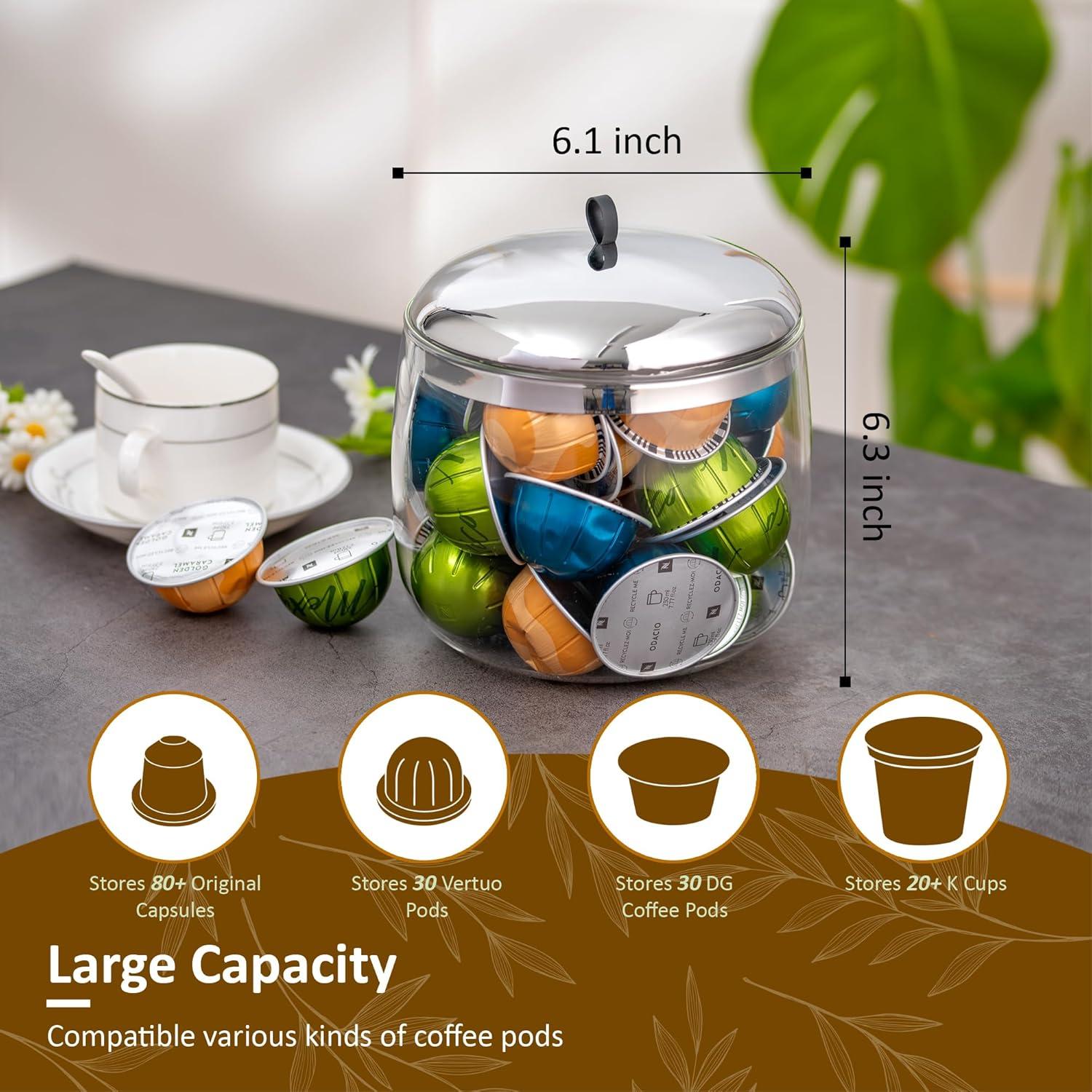 ColorLife Coffee Pod Holder, Coffee Pod Storage Compatible With 30 Nespresso Vertuo Pods, Glass K Cup Organizer For Counter, Espresso Capsule Holder For Keurig Kpod
