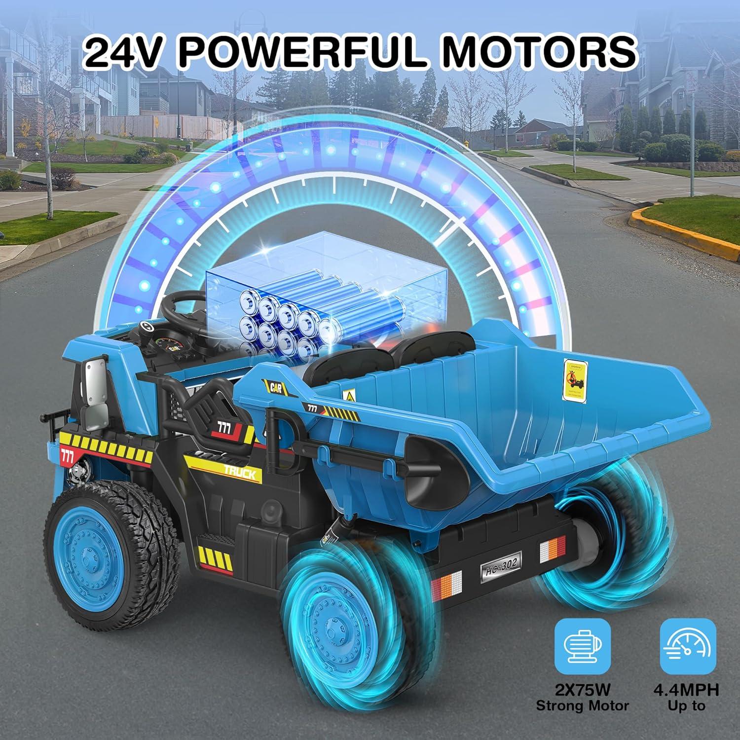 Blue 12V Battery-Powered Ride-On Dump Truck with Remote Control