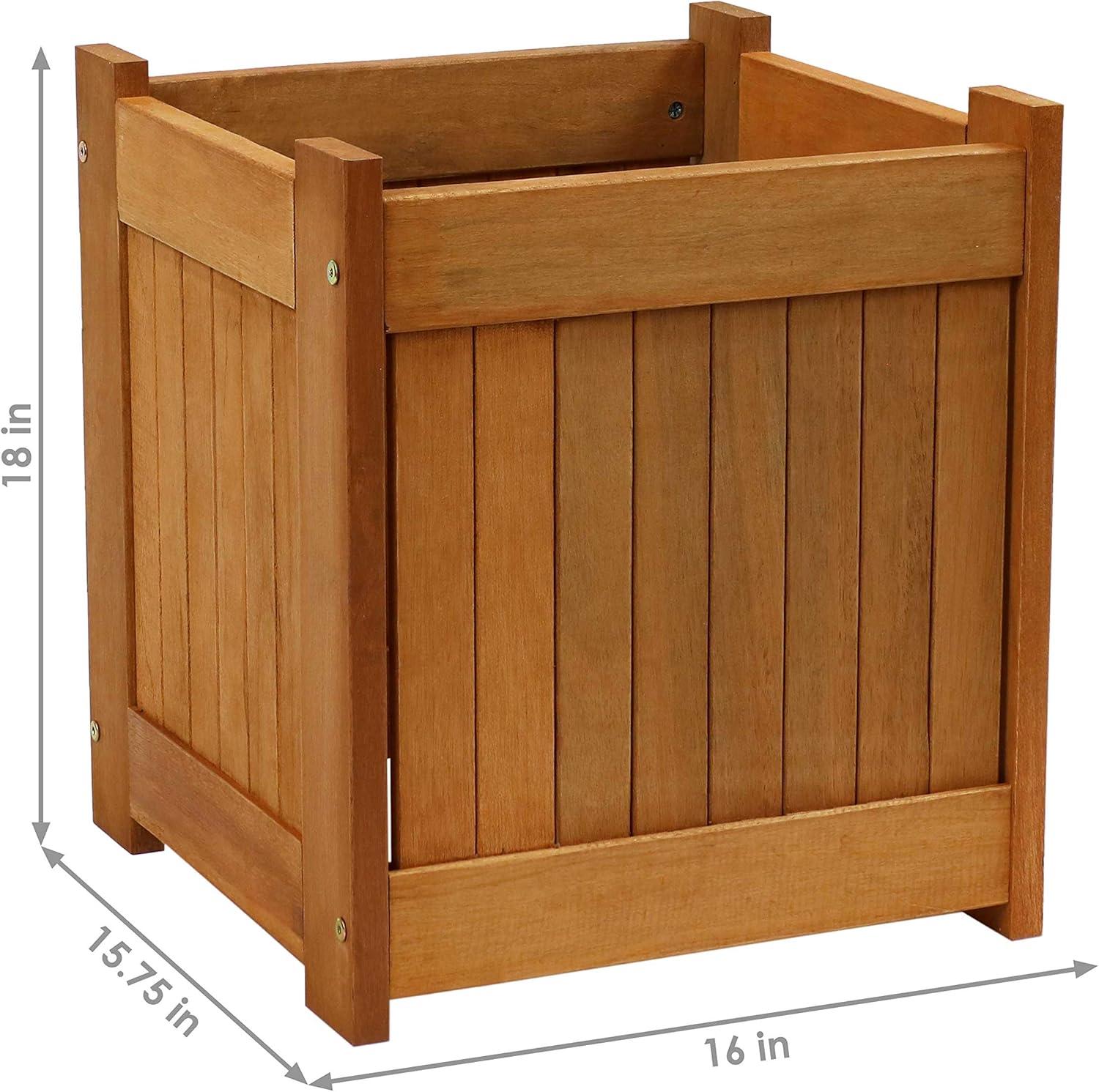 Sunnydaze Outside Meranti Wood Outdoor Planter Box with Teak Oil Finish for Garden, Porch and Patio  - 16" Square