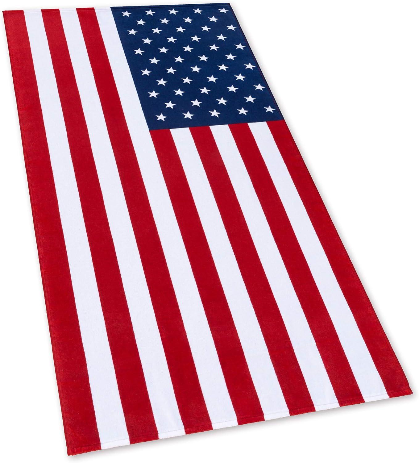 American Flag Beach Towel 30 x 60 inch (76 x 152 cm) USA Patriot 100% Cotton Velour Terry