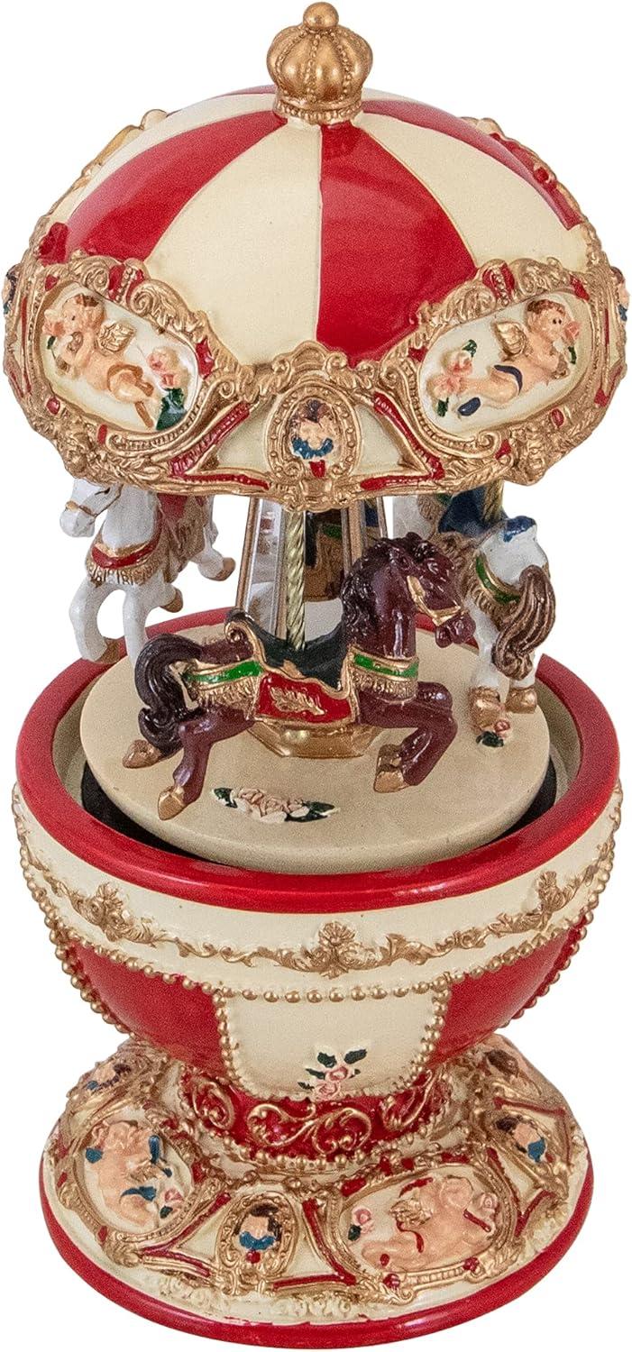 7.25" Animated and Musical Horse and Cupid Carousel Music Box