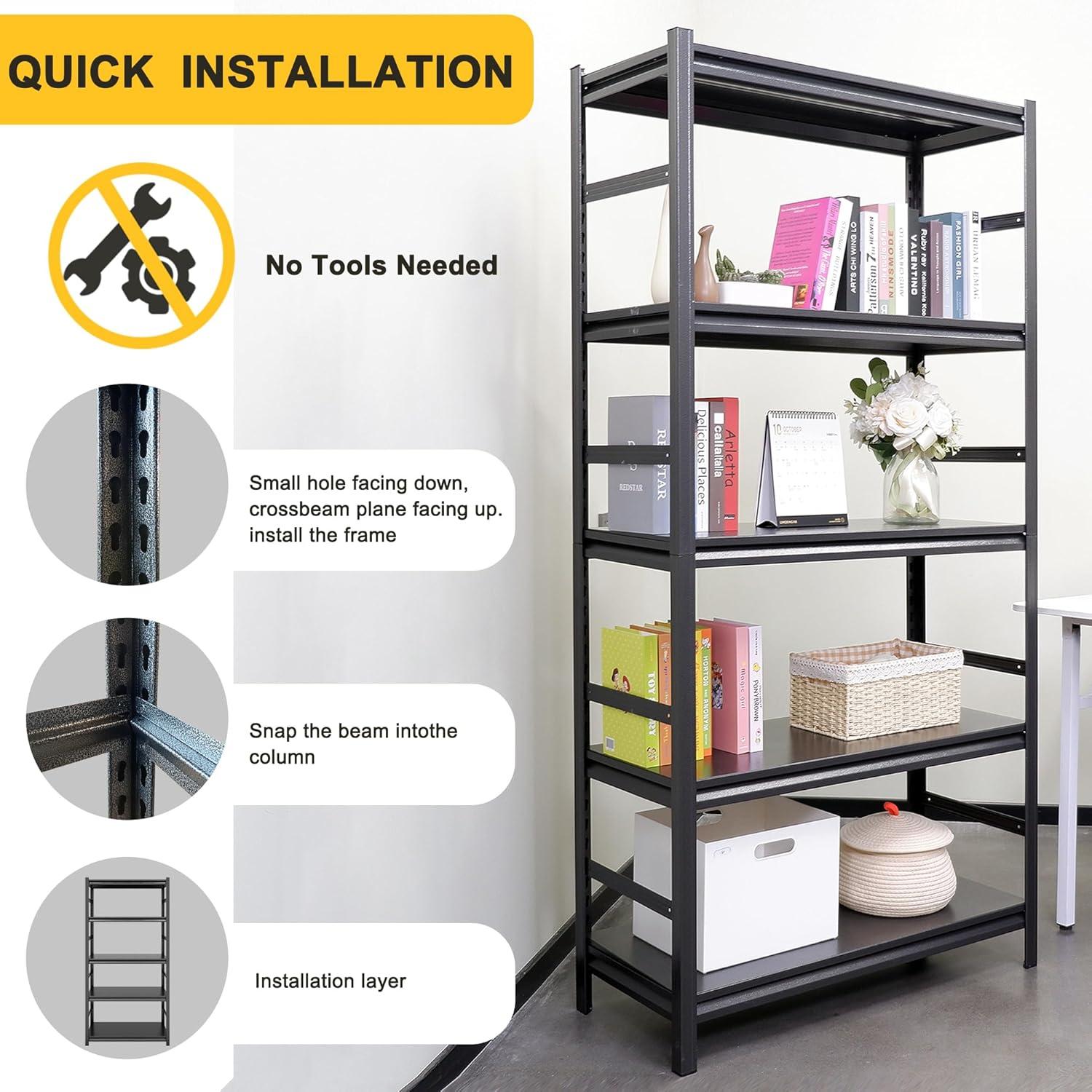 IVV 5-Tier Metal Shelving Unit, 47.2"L x 18"W x 78"H, Heavy Duty Adjustable Storage Rack, 2500 lbs Load Capacity (Total), for Garage, Basement, Warehouse, Workshop