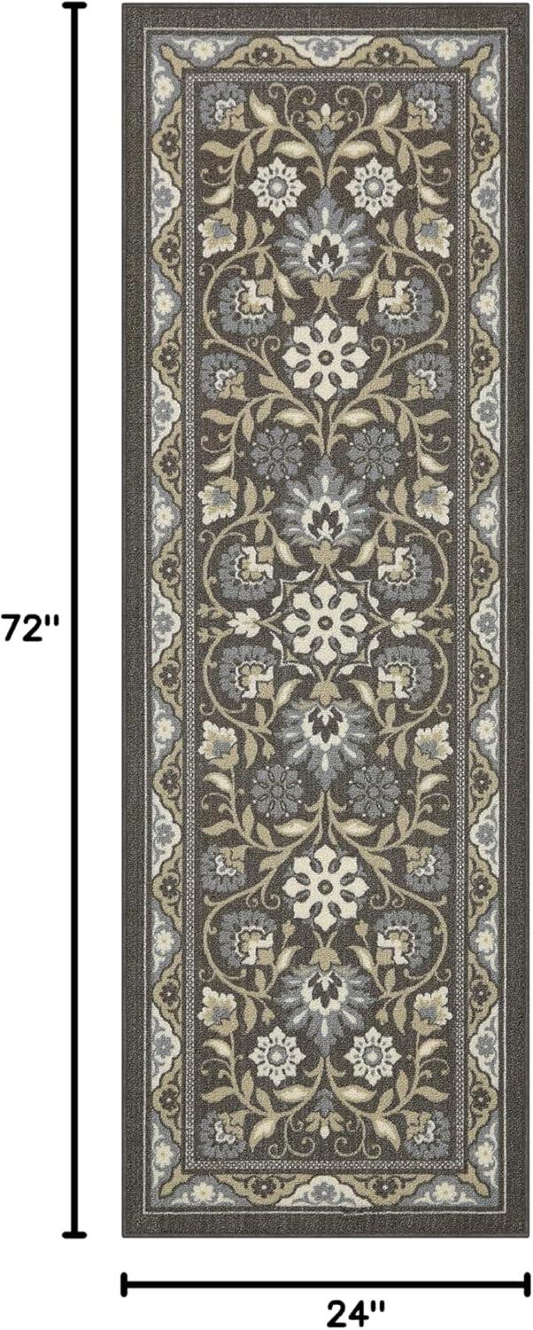 Maples Rugs Florence Traditional Swirl Gray Washable Hallway Runner Rug, 2' x 6'