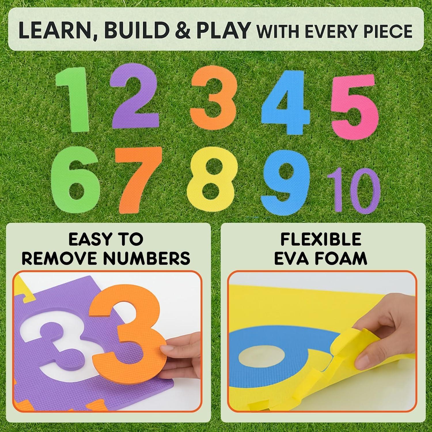 Hopscotch Playmat Foam Interlocking Puzzle Floor Mat - 10 Large Number Tiles (12" by 12" Square Blocks)
