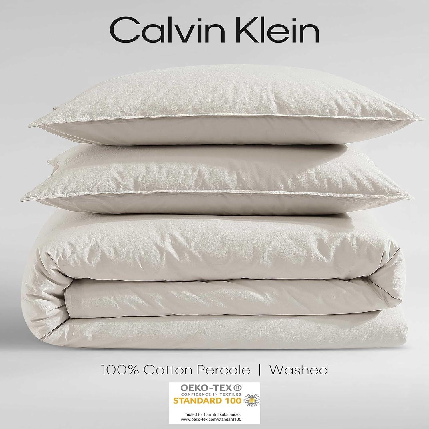 Calvin Klein Washed Percale Cotton Solid Comforter Set