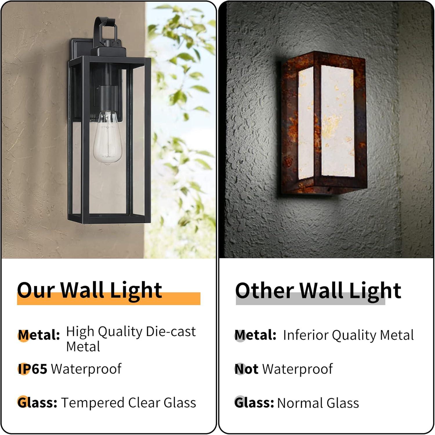 Large Size Outdoor Wall Lights, 18 Inch Oversized Matte Black Exterior Light Fixture With Clear Glass, Waterproof Front Porch Lighting, Modern Sconces Lantern For House, Garage, ETL Listed