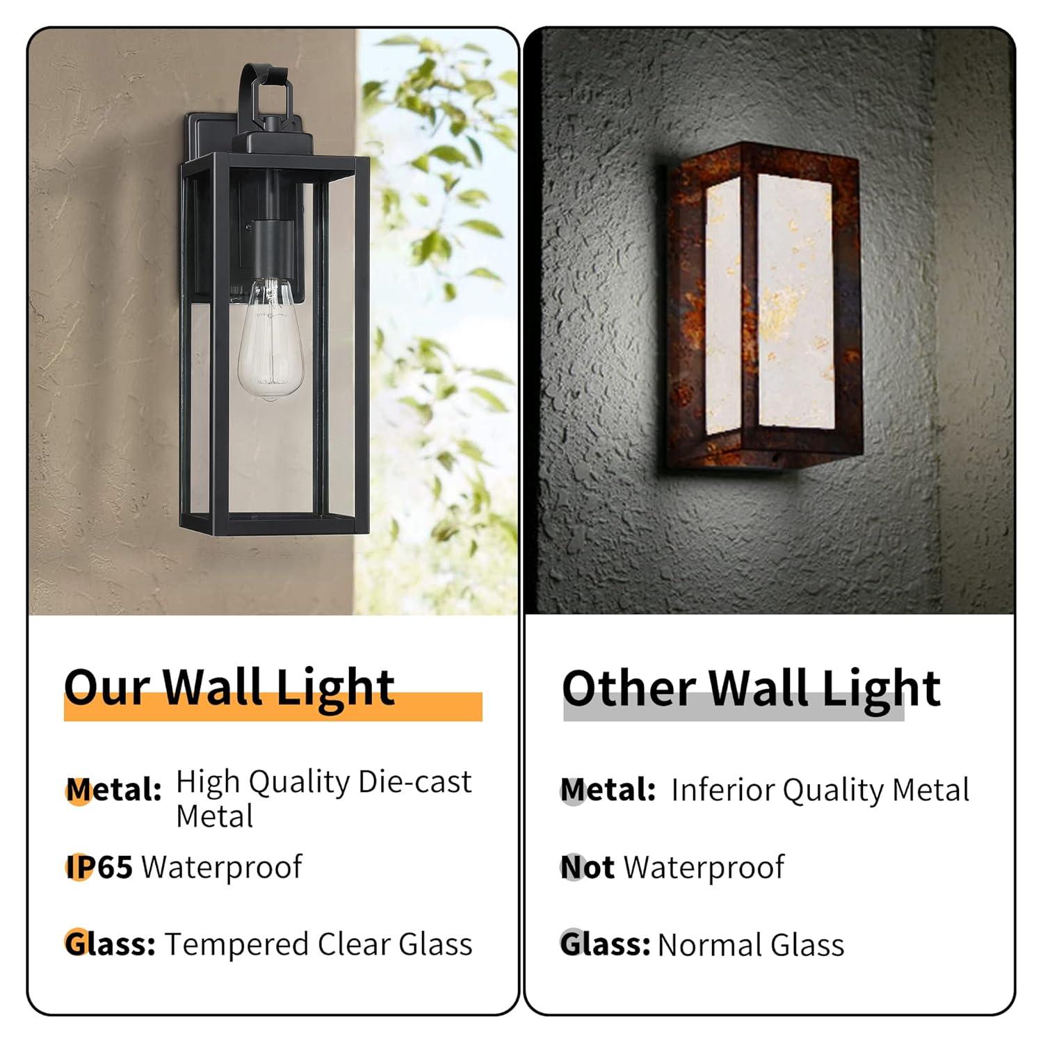 Large Size Outdoor Wall Lights, 18 Inch Oversized Matte Black Exterior Light Fixture With Clear Glass, Waterproof Front Porch Lighting, Modern Sconces Lantern For House, Garage, ETL Listed