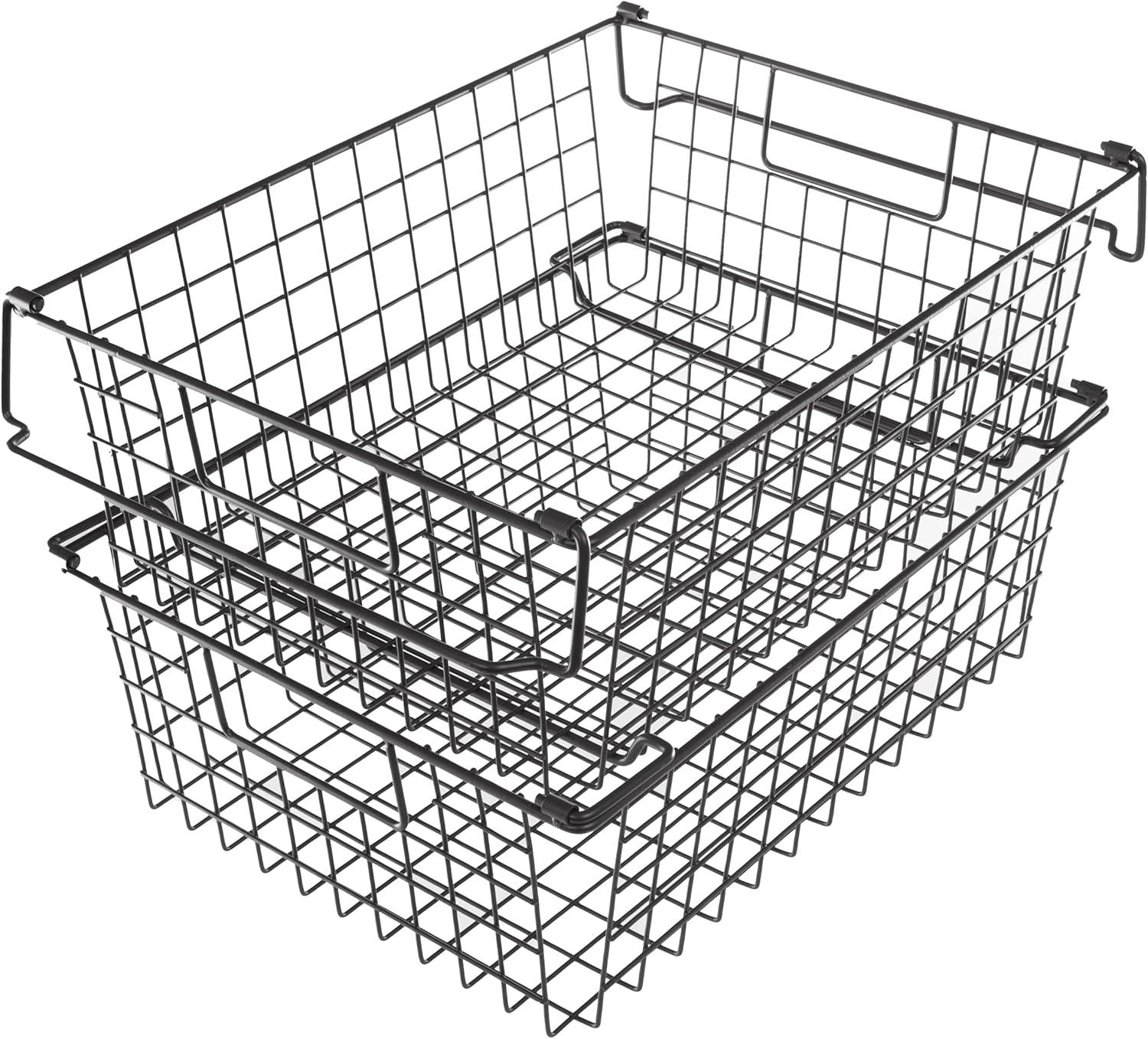 Black Metal Wire Stackable Storage Bins, Set of 2