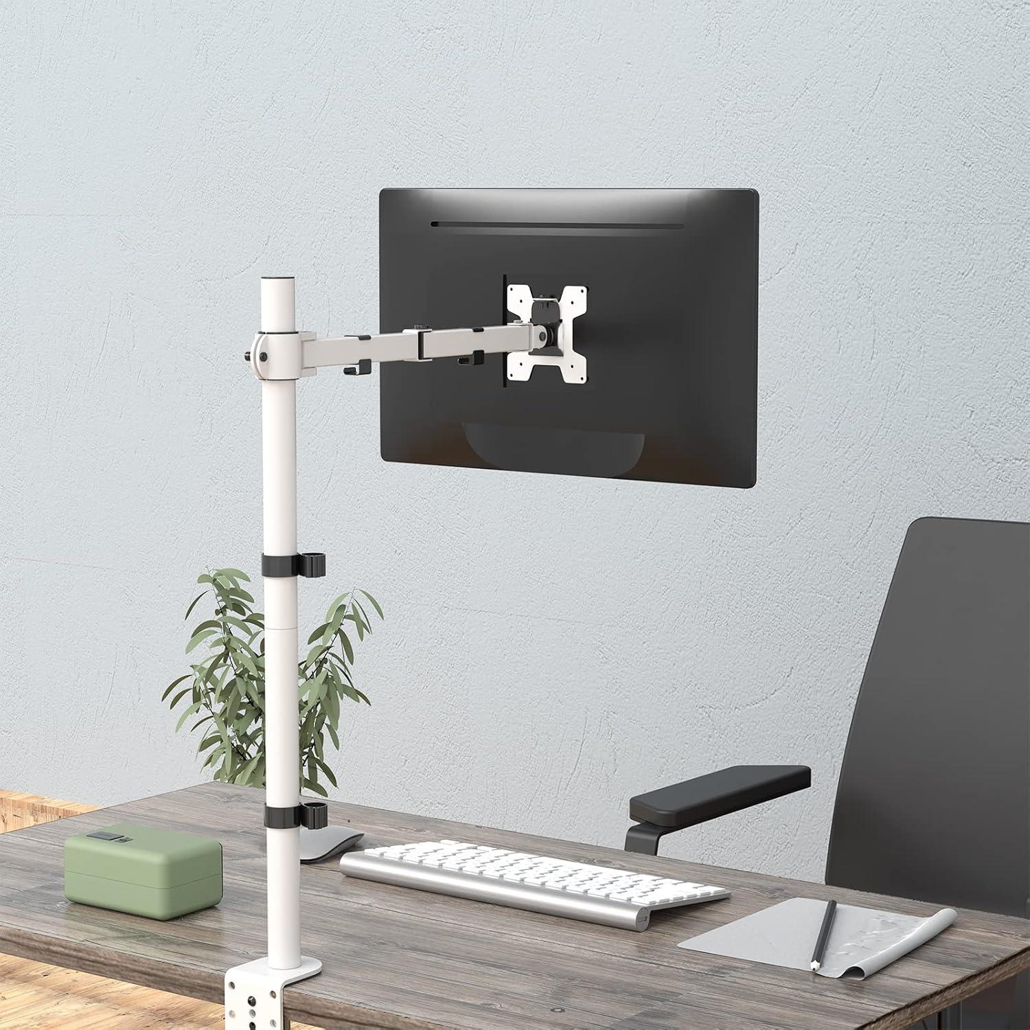 White Extra Tall Adjustable Monitor Desk Mount for 13-32 Inch Screens