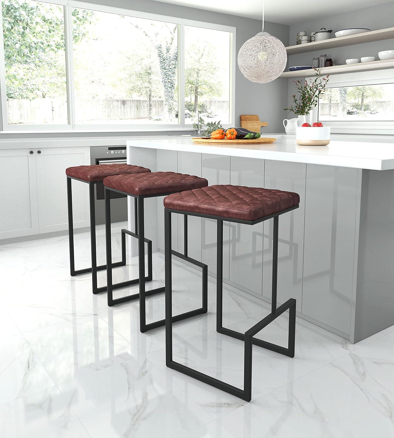 Element Brown Wood and Metal Backless Bar Stool