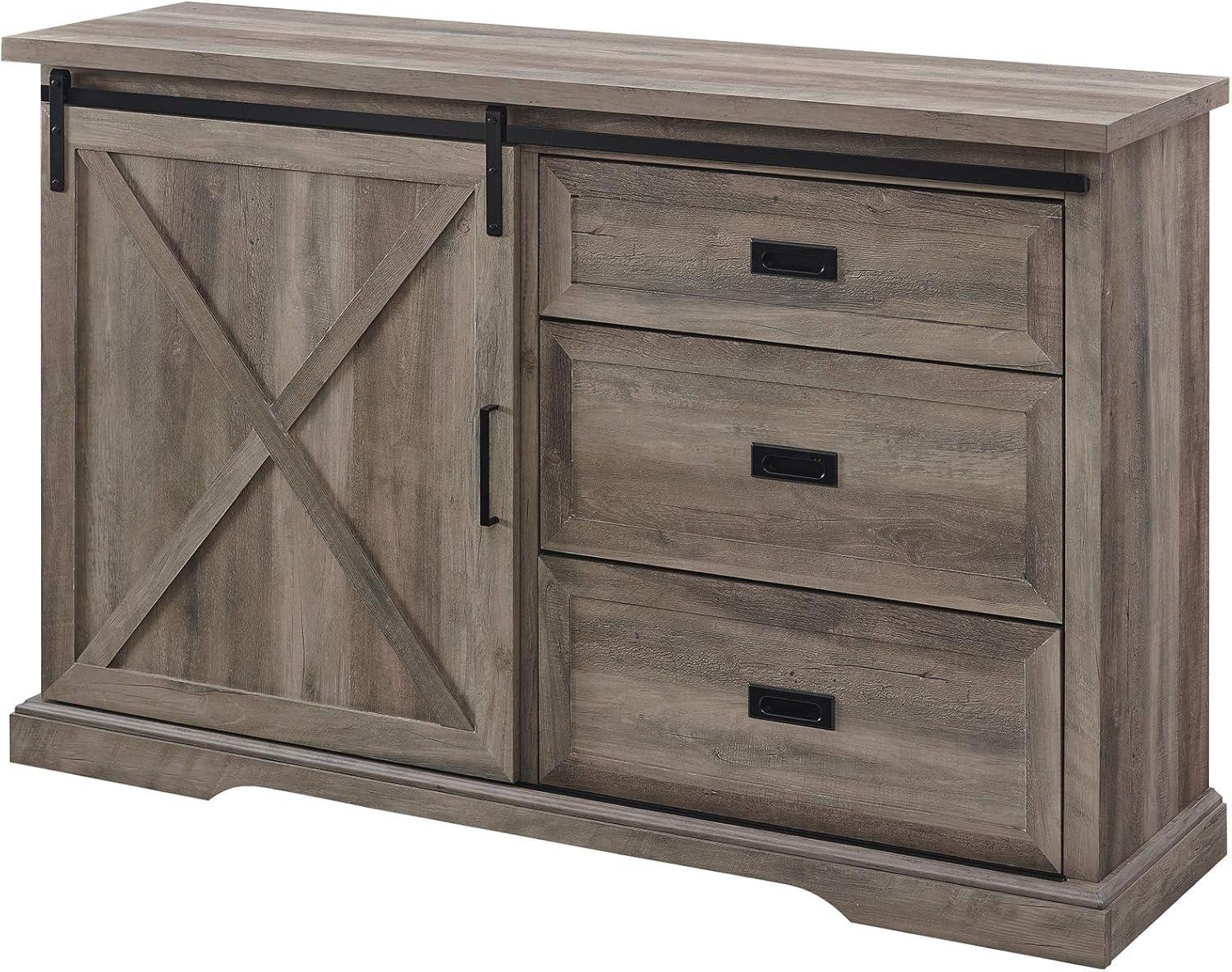 Walker Edison Modern Farmhouse Wood Sliding X Barn Door Buffet Sideboard Living Room Entryway Serving Storage Cabinet Doors-Dining Room Console, 56 Inch, White and Rustic Oak