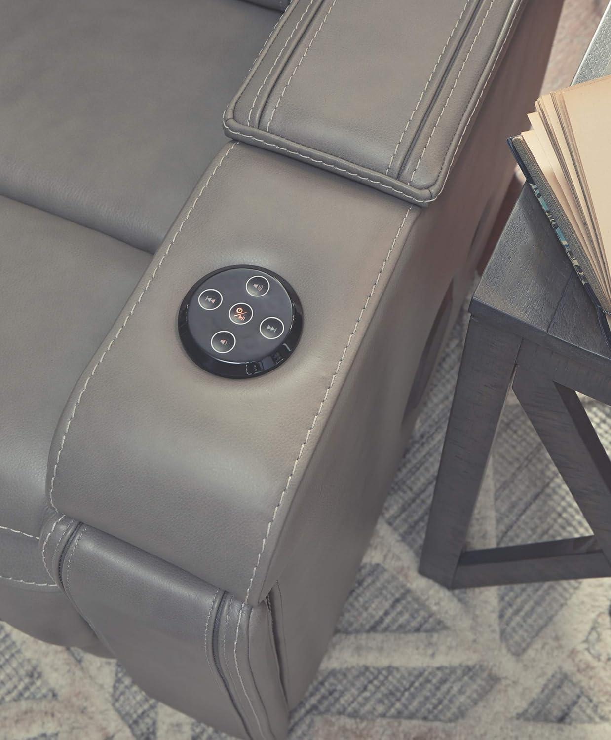 Gray Leather Power Recliner with Bluetooth Speakers