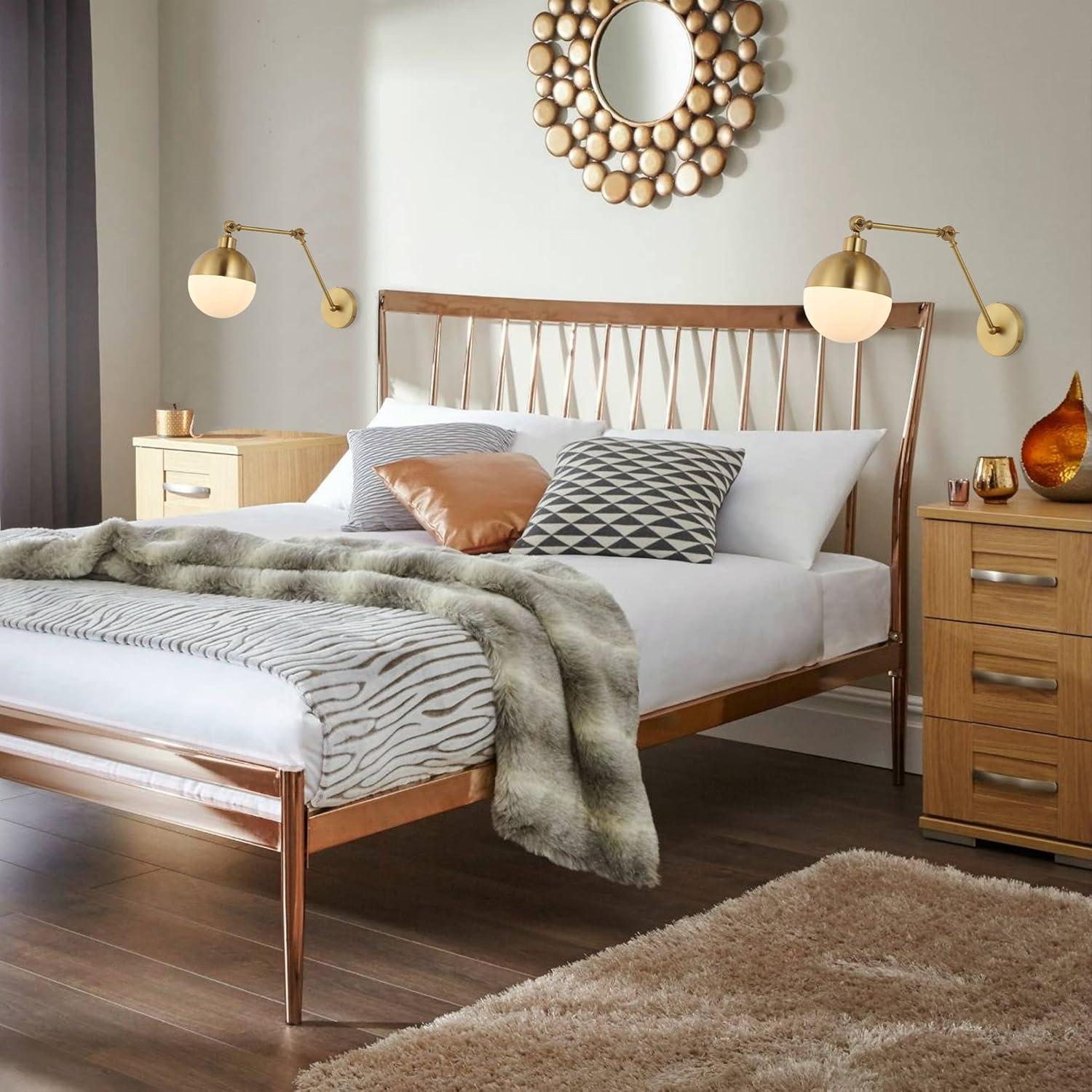 Lámpara LED de Hierro/vidrio Ajustable con Brazo, Moderna, 1 Luz, Alba, 8", Latón Dorado/esmerilado
