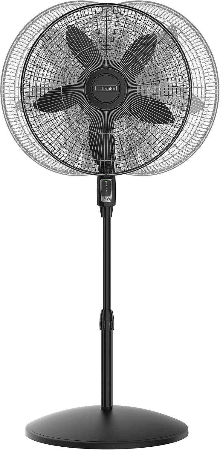 Black Adjustable Height Oscillating Floor Fan with Remote Control