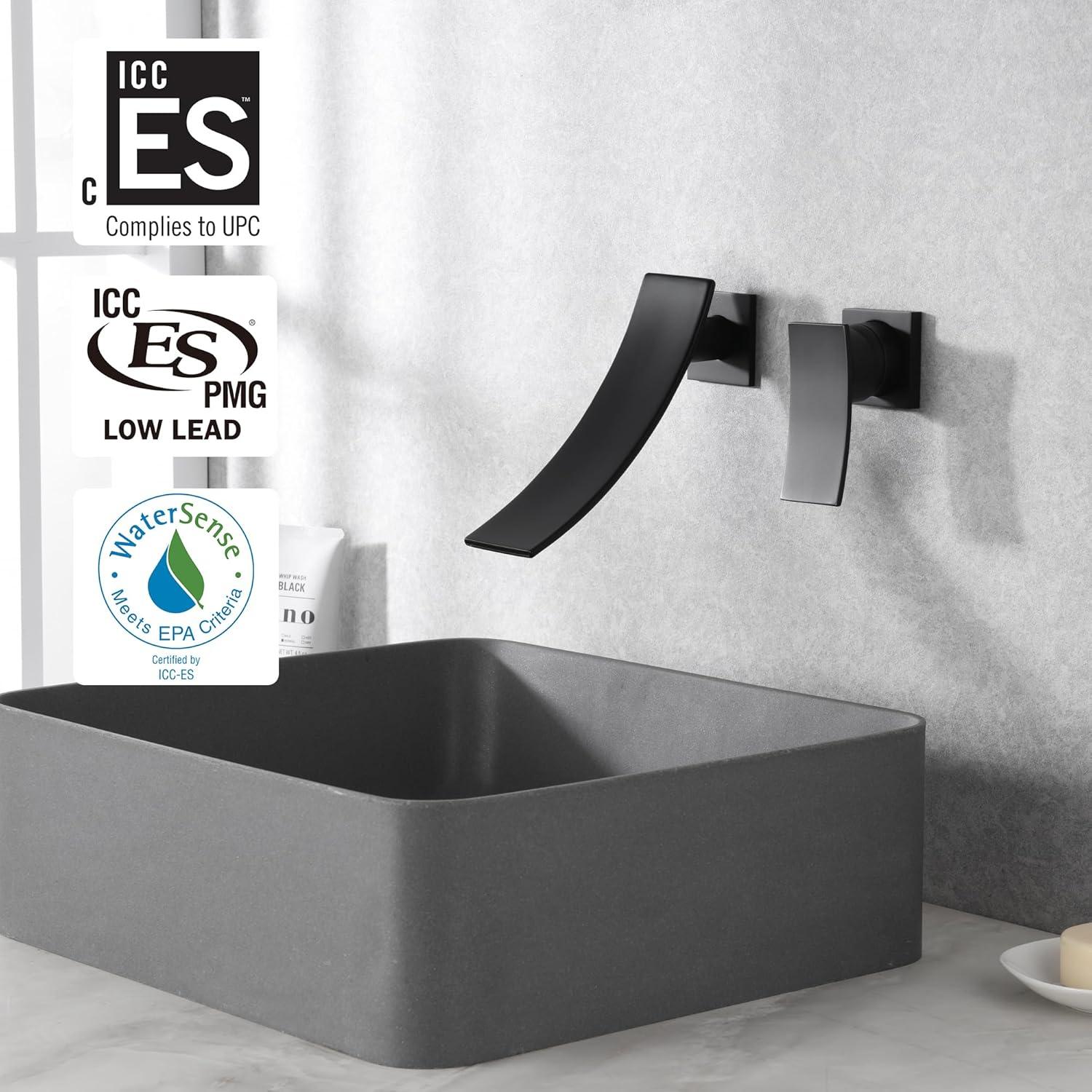 Wall Mount Bathroom Vanity Faucet, Waterfall Bathroom Faucet, Lavatory Faucet