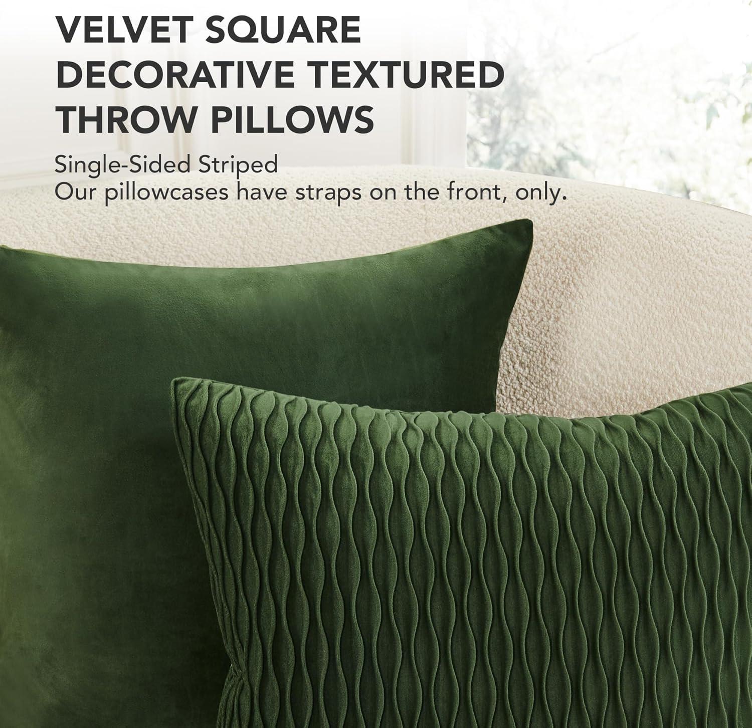 Deconovo Decorative Velvet Throw Pillow Covers, Set of 2, Soft & Elegant Cushion Covers for Sofa, Bedroom, Living Room & Home Decor, Wave/Cream White, 16x16 Inch