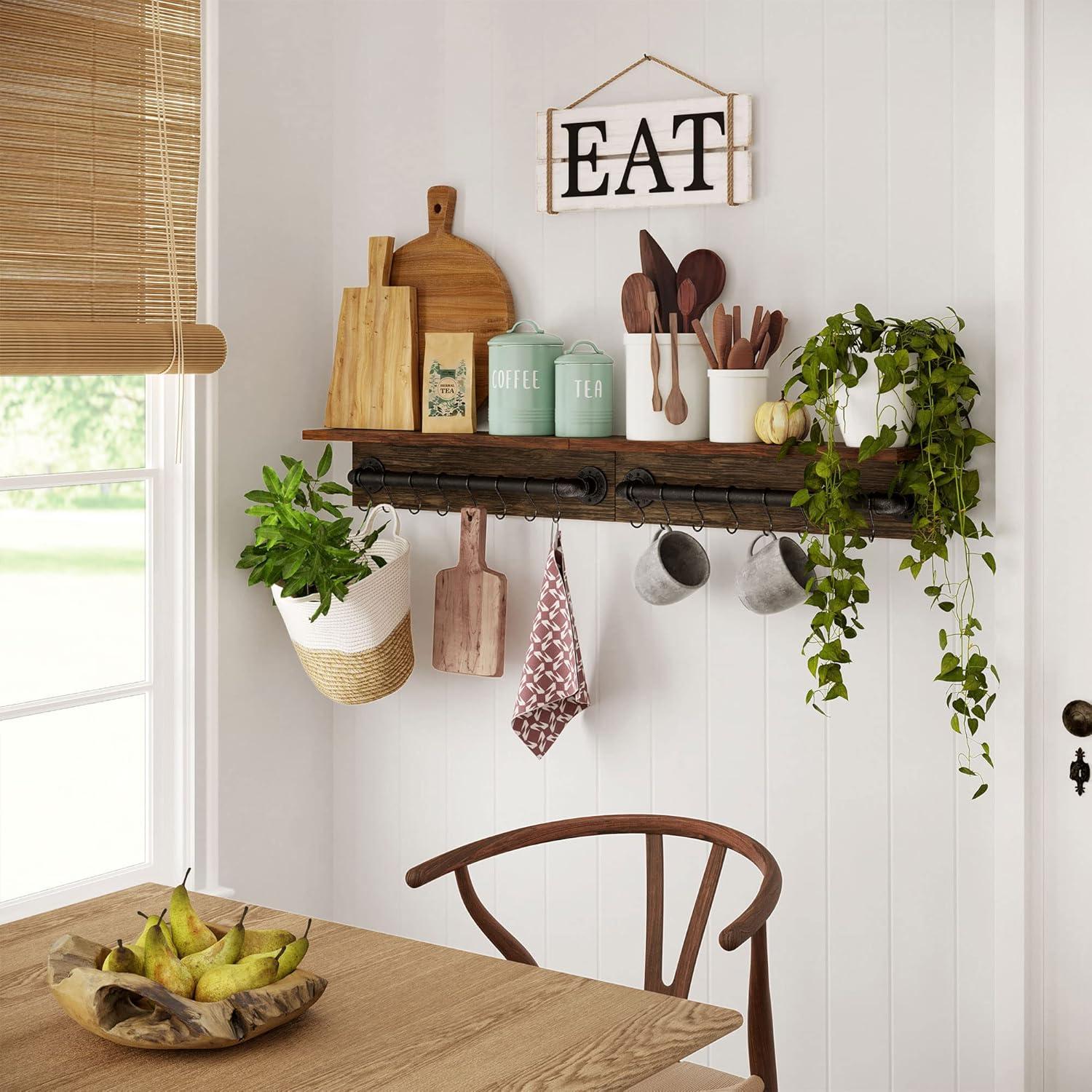 Barnyard Designs Eat Wood Wall Art Sign, Rustic Primitive Farmhouse Country Kitchen and Home Wall Decor, White/Black, 17" x 7”
