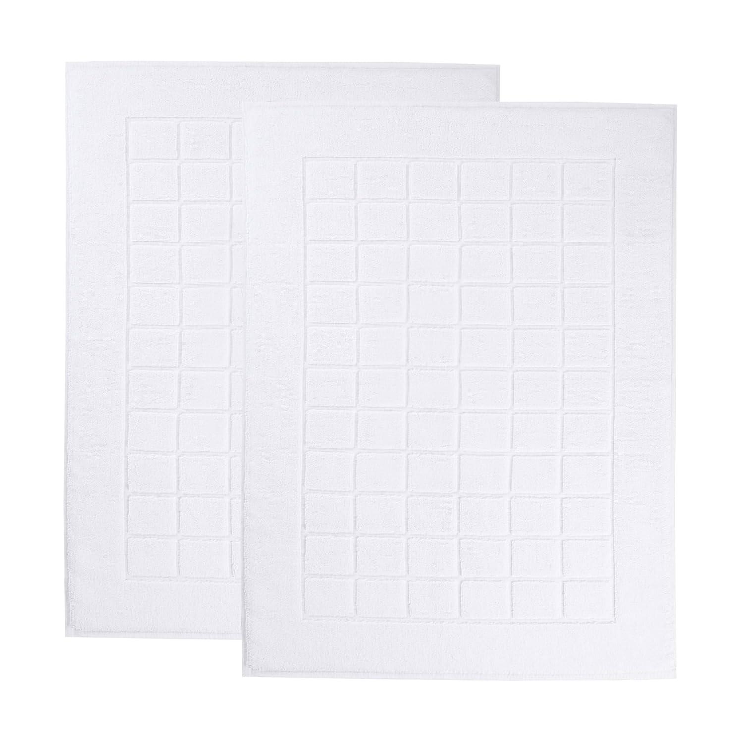 Nora Cotton Terry Solid Absorbent Thick Checkered Washable Bath Mat Set Of 2