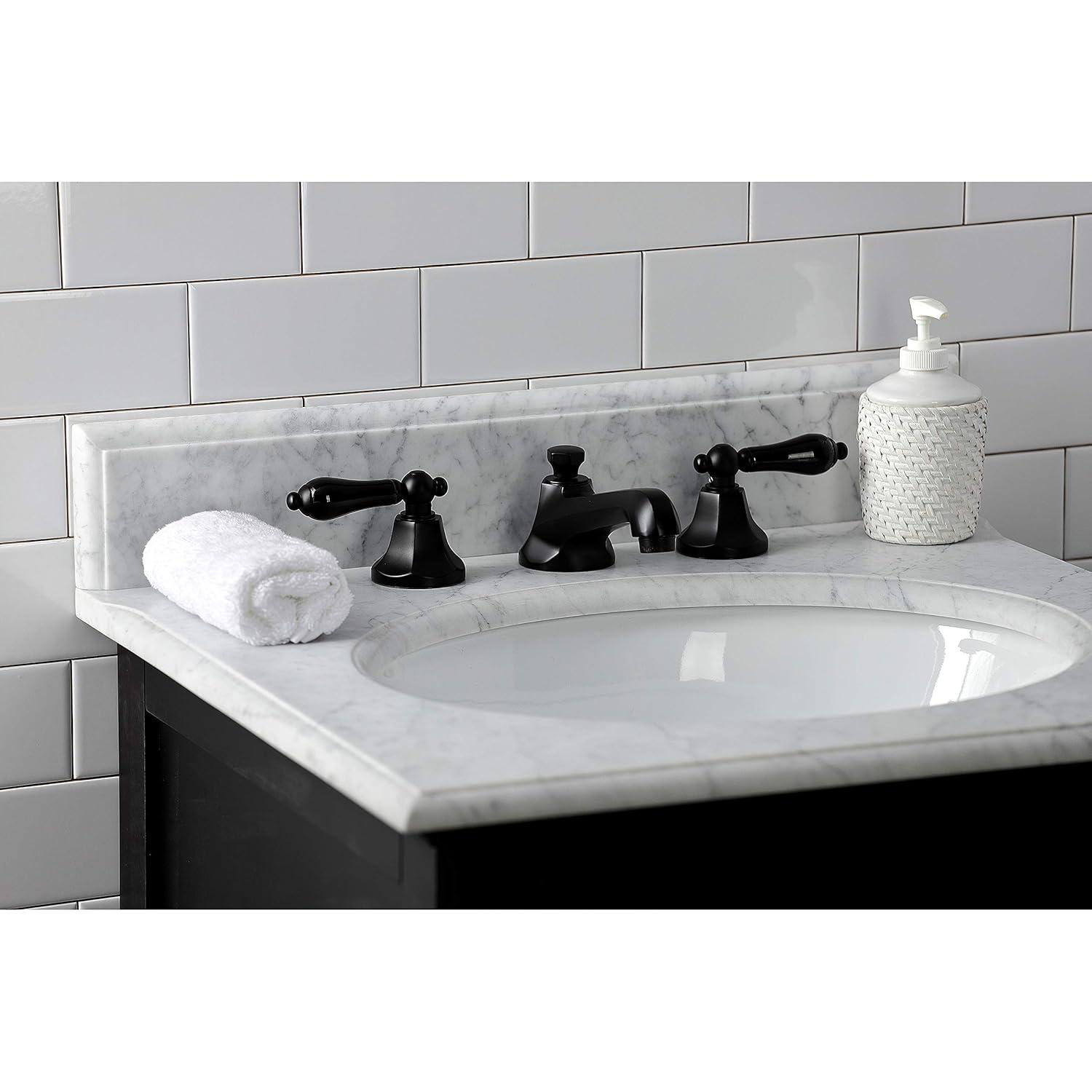 Kingston Brass Duchess Two-Handle 3-Hole Deck Mount Widespread Bathroom Faucet with Brass Pop-Up Drain