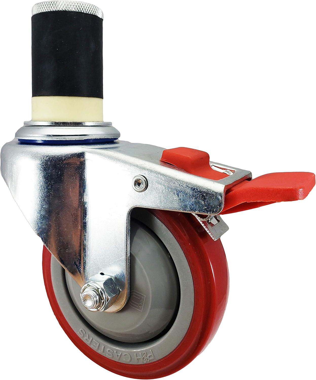 4" Red and Silver Total Locking Caster Wheels for Kitchen Prep Tables