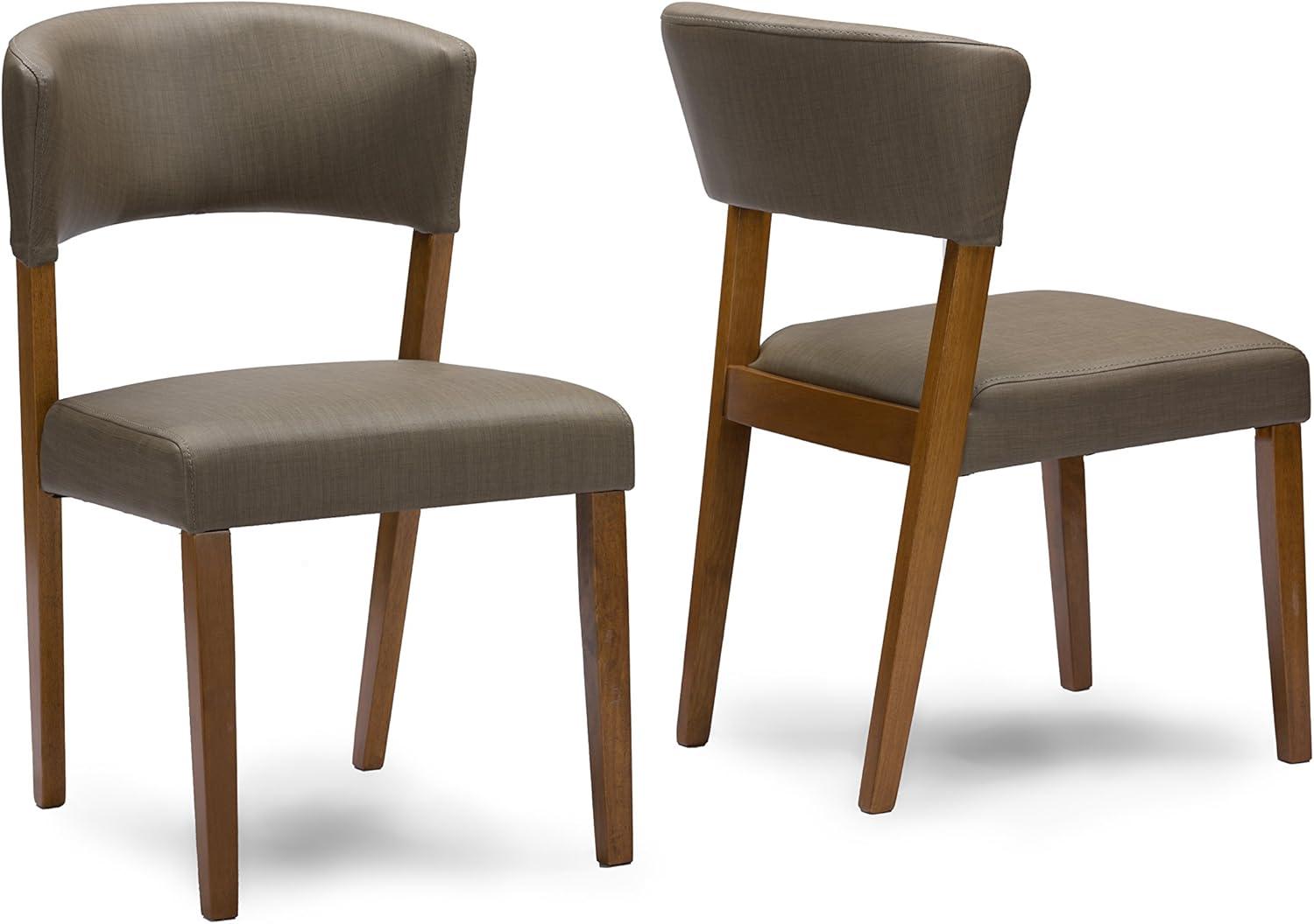 2pk Mid Century Dining Chairs Walnut/Gray Faux Leather - Baxton Studio: Solid Wood Legs, Polyester Upholstery