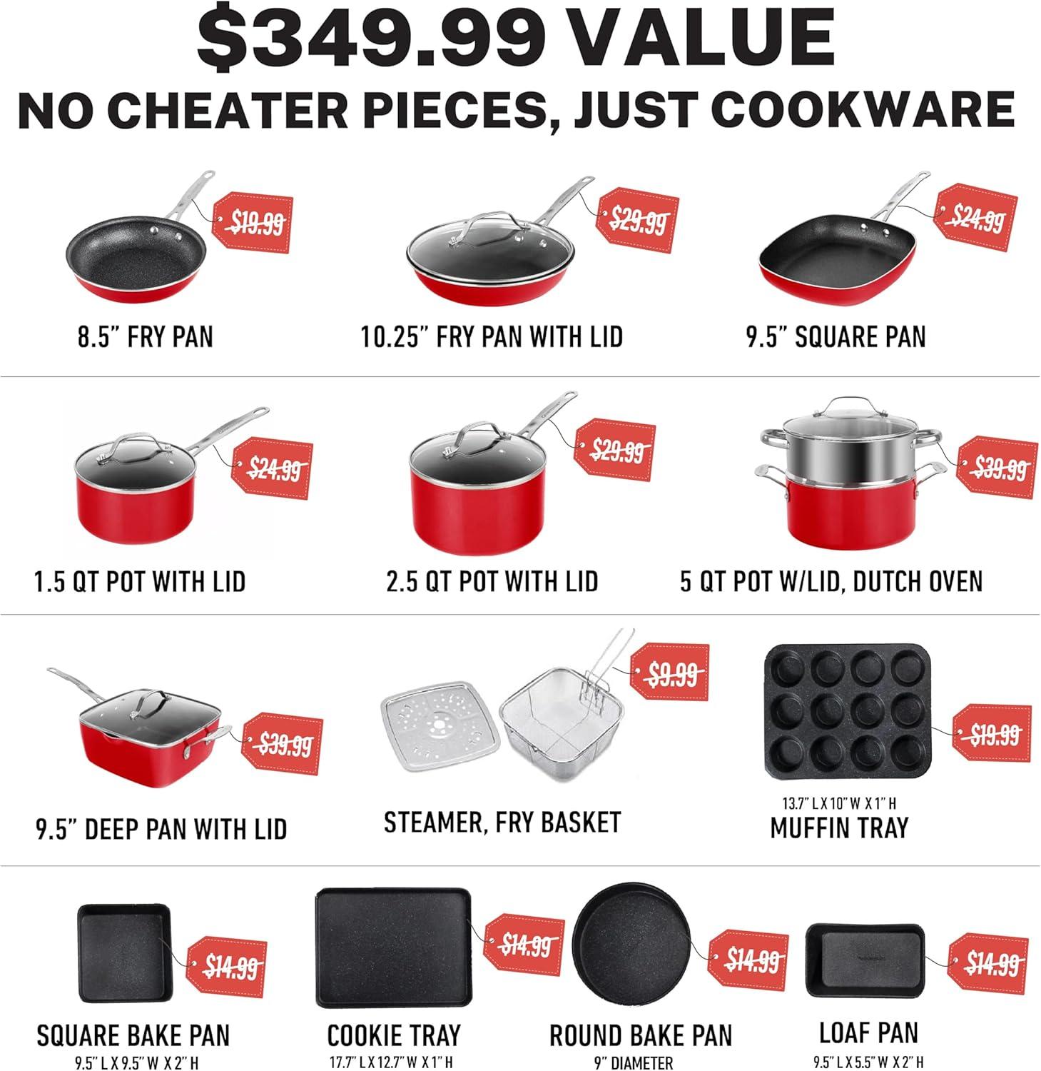 Granitestone Blue 20 Piece Aluminum Non Stick Cookware & Bakeware Set with Ultra Nonstick Surface, Oven & Dishwasher Safe