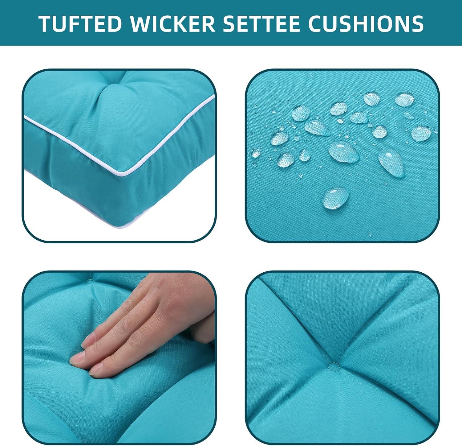 Outdoor 3 Piece Wicker Chair Cushion Set, 1 Loveseat Wicker Settee Cushion & 2 U-Shape Cushion for Patio Bench All Weather