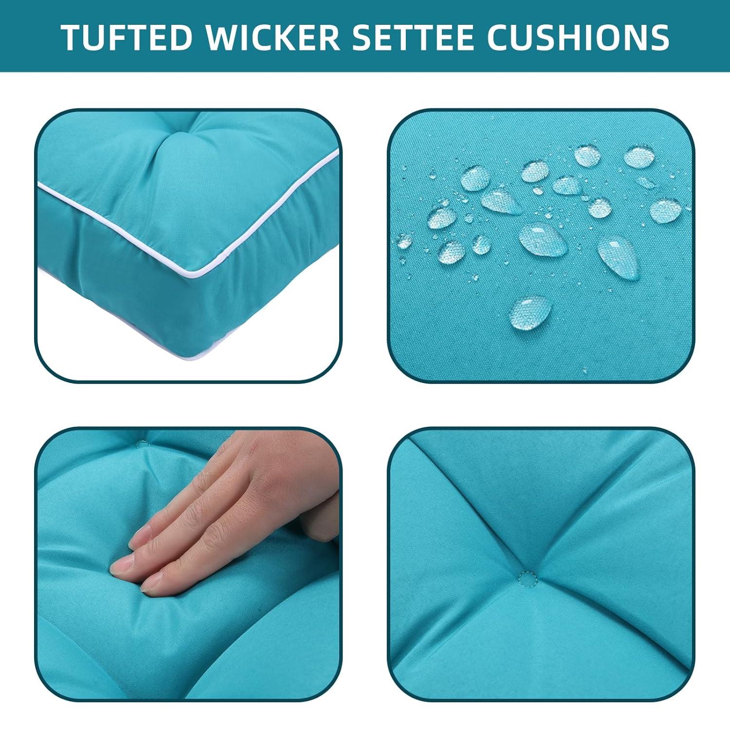 Outdoor 3 Piece Wicker Chair Cushion Set, 1 Loveseat Wicker Settee Cushion & 2 U-Shape Cushion for Patio Bench All Weather