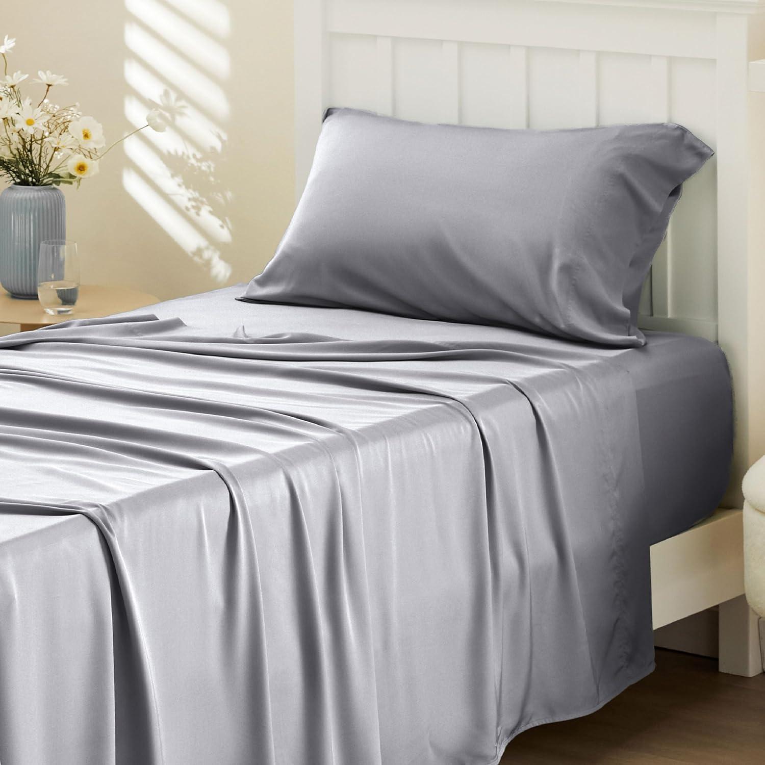 Rayon Derived from Bamboo Sheet Set 3 Pcs Solid Twin Dark Grey - Bedsure