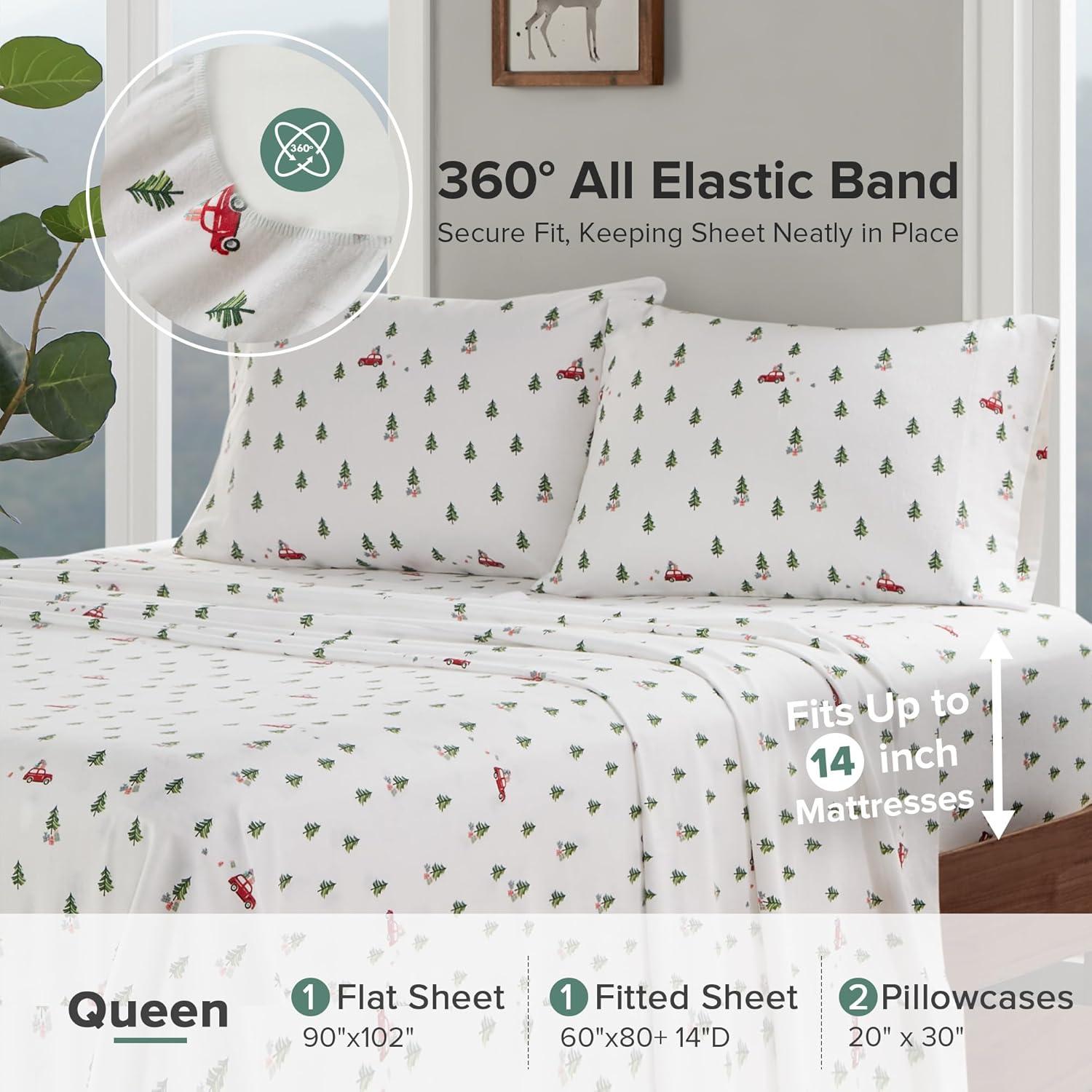 Queen Cotton Flannel Sheet Set Green Tree Trip - Woolrich