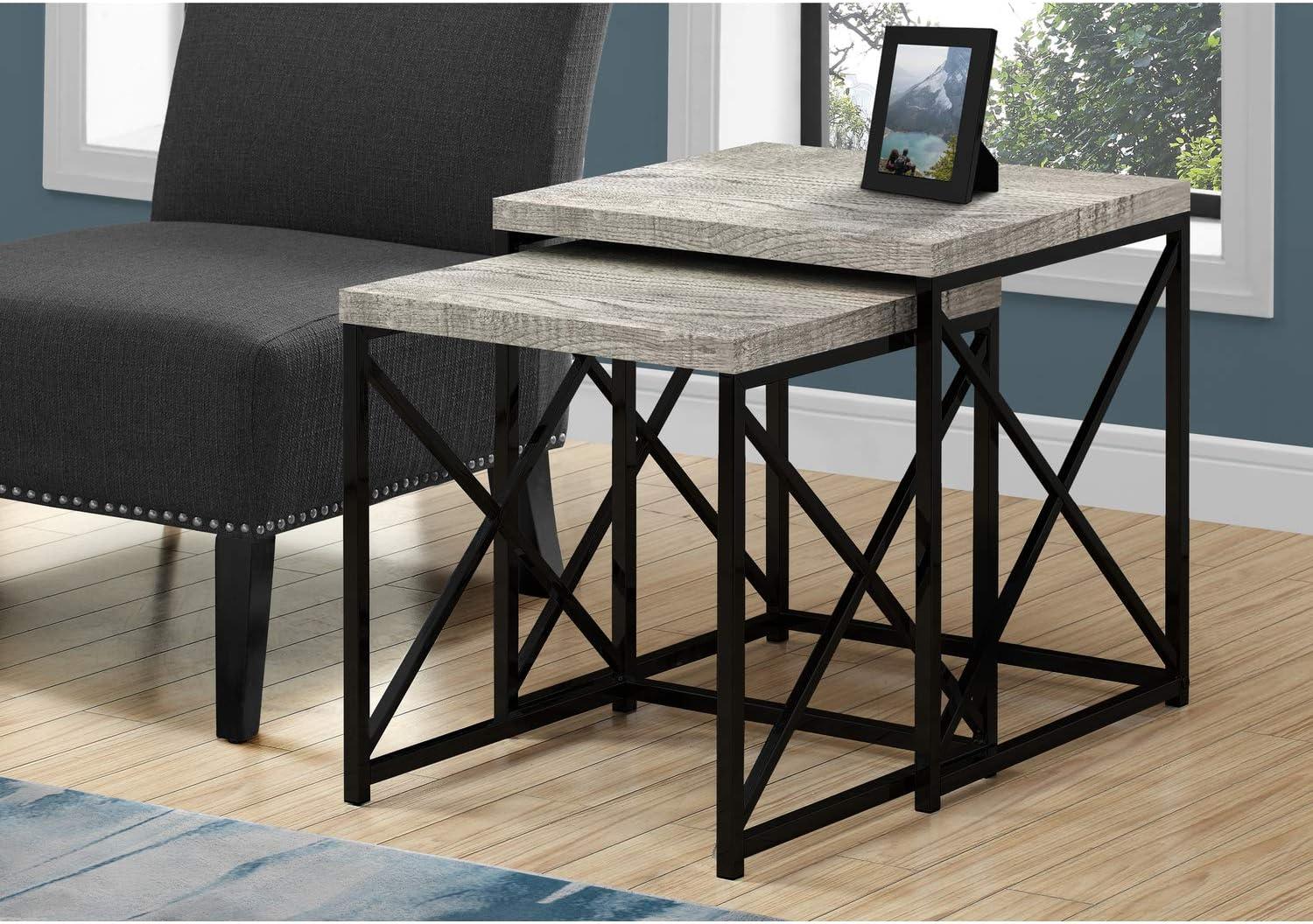 Contemporary Grey Reclaimed Wood and Black Metal Nesting Table Set