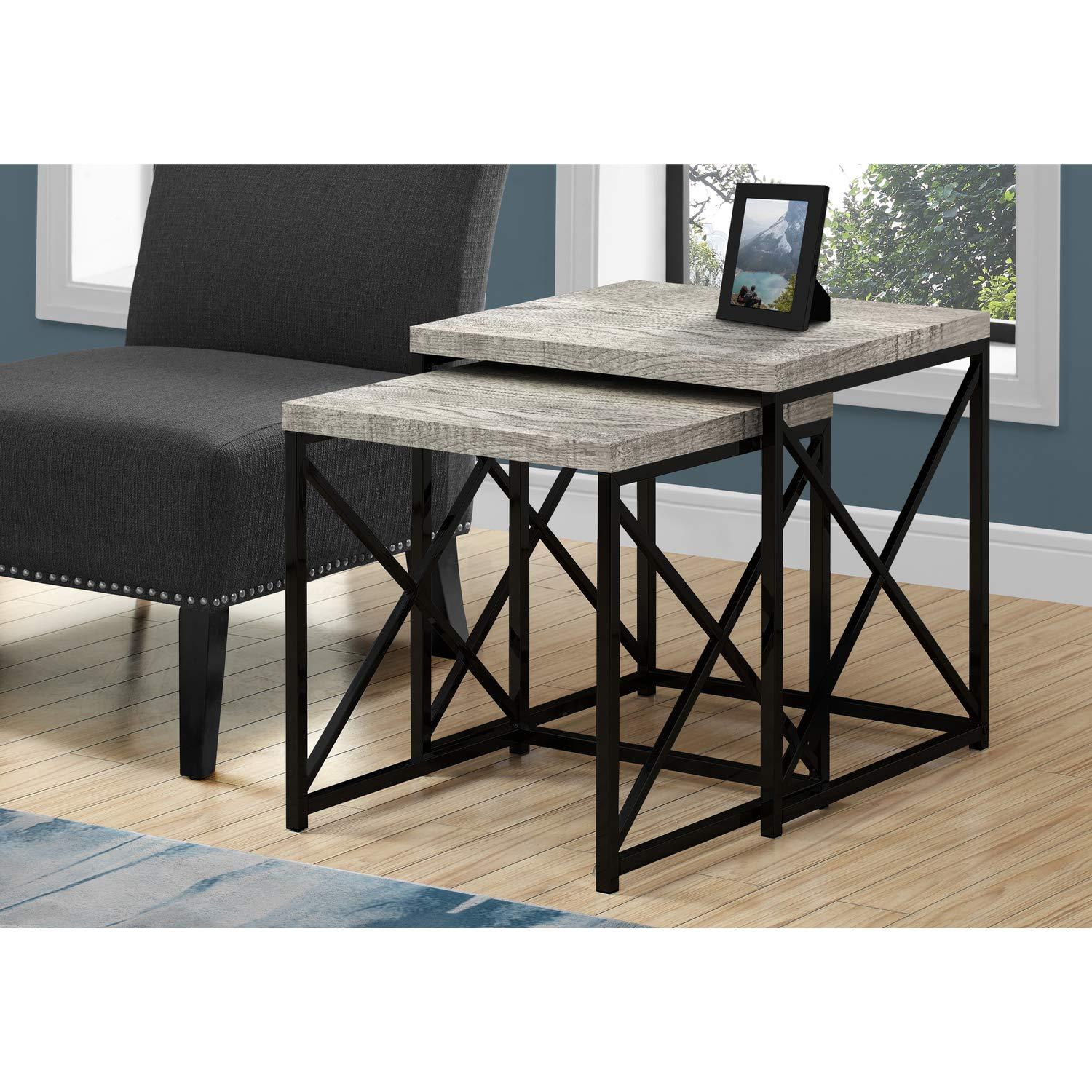 Nesting Table, Set Of 2, Side, End, Metal, Accent, Living Room, Bedroom, Metal, Laminate, Grey, Black, Contemporary, Modern