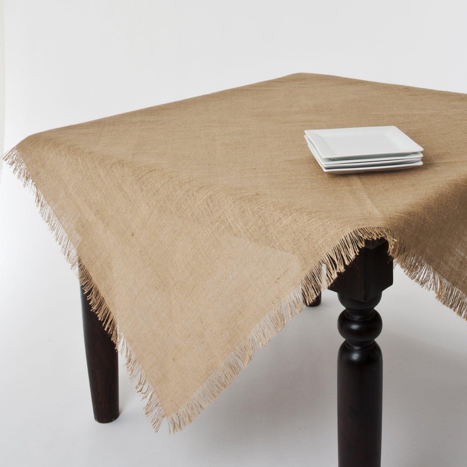 SARO  20 in. Square Fringed Jute Tablecloth - Natural