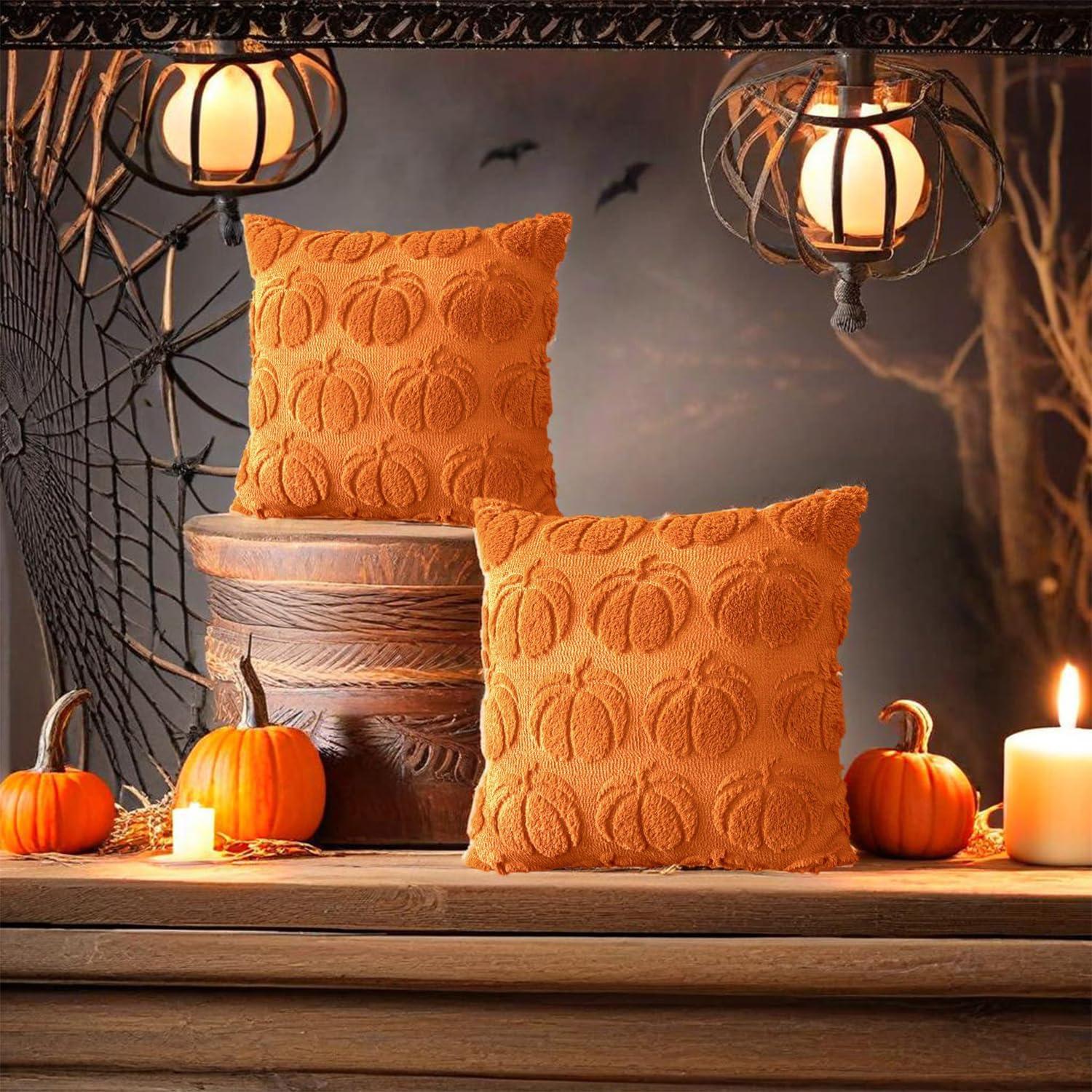 TQWQT Fall Pillow Covers 18x18 Set of 2 Fall Decorations Autumn Rust Pumpkin Throw Pillow Cases Soft Plush Faux Fur Wool Couch Cushion Case for Chair Sofa Bedroom Living Room Home Decor