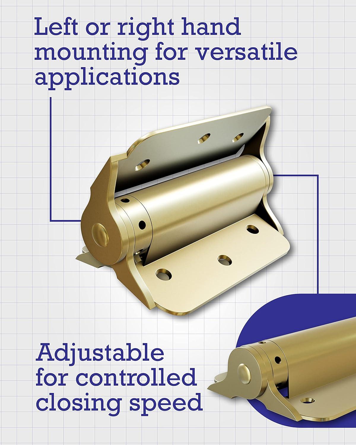 Hillman Group 851598 Carded - Adjustable Spring Door Hinges, Brass Plated - 3 in.