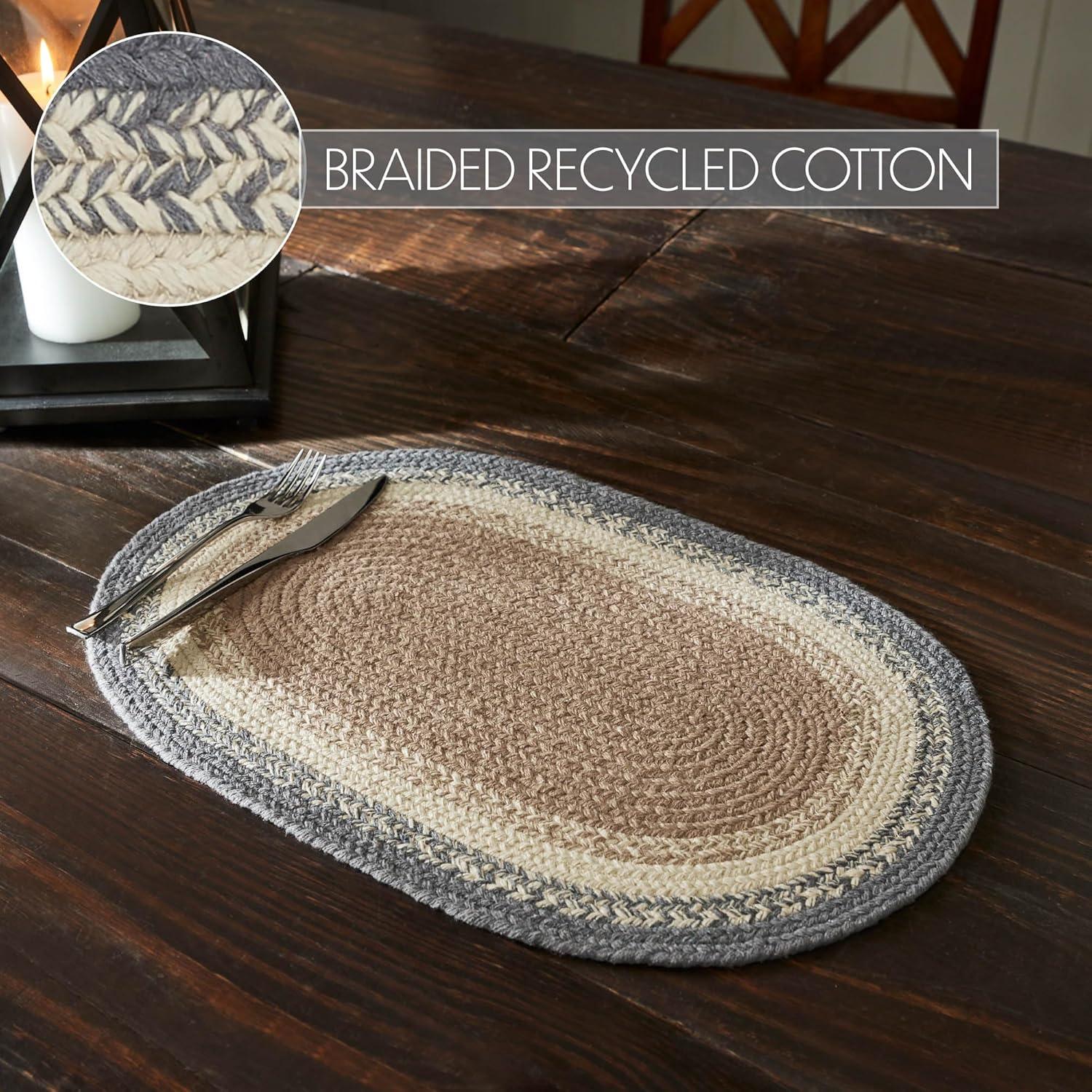 VHC Brands Braided Cotton Placemat 13x19, Cotton Dining Room, Kitchen Placemat, Dining Table Placemats, Woven Place Mat, Finders Keepers Collection, Oval 13x19, Ash Grey