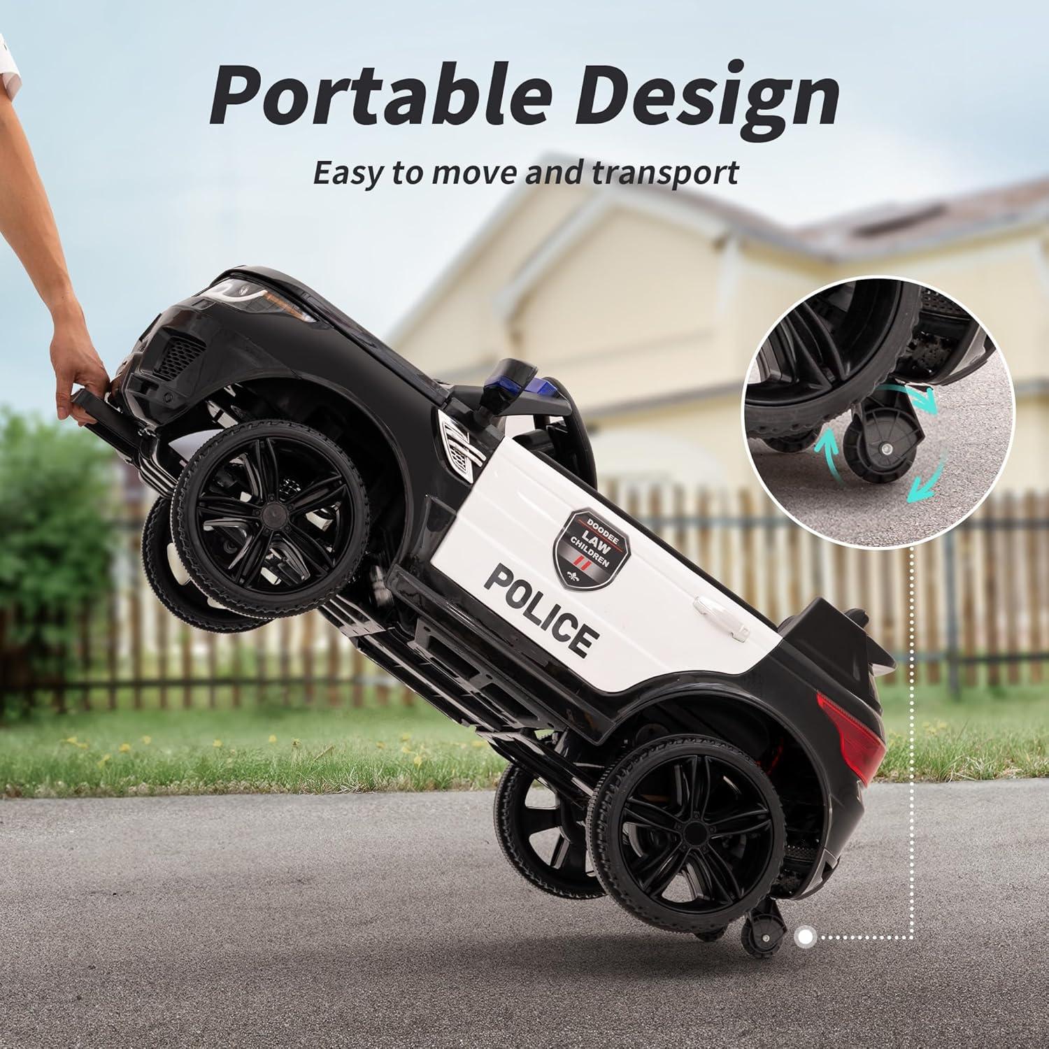 Outfunny Electric Police Car for Kids, 12 Volt Kids Ride on Toy Car with Remote Control, Bluetooth, Megaphone