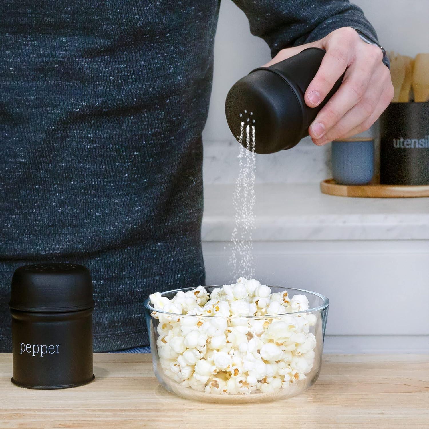 AuldHome Design Black Salt and Pepper Shaker Set; Modern Farmhouse Retro Style Shaker Set