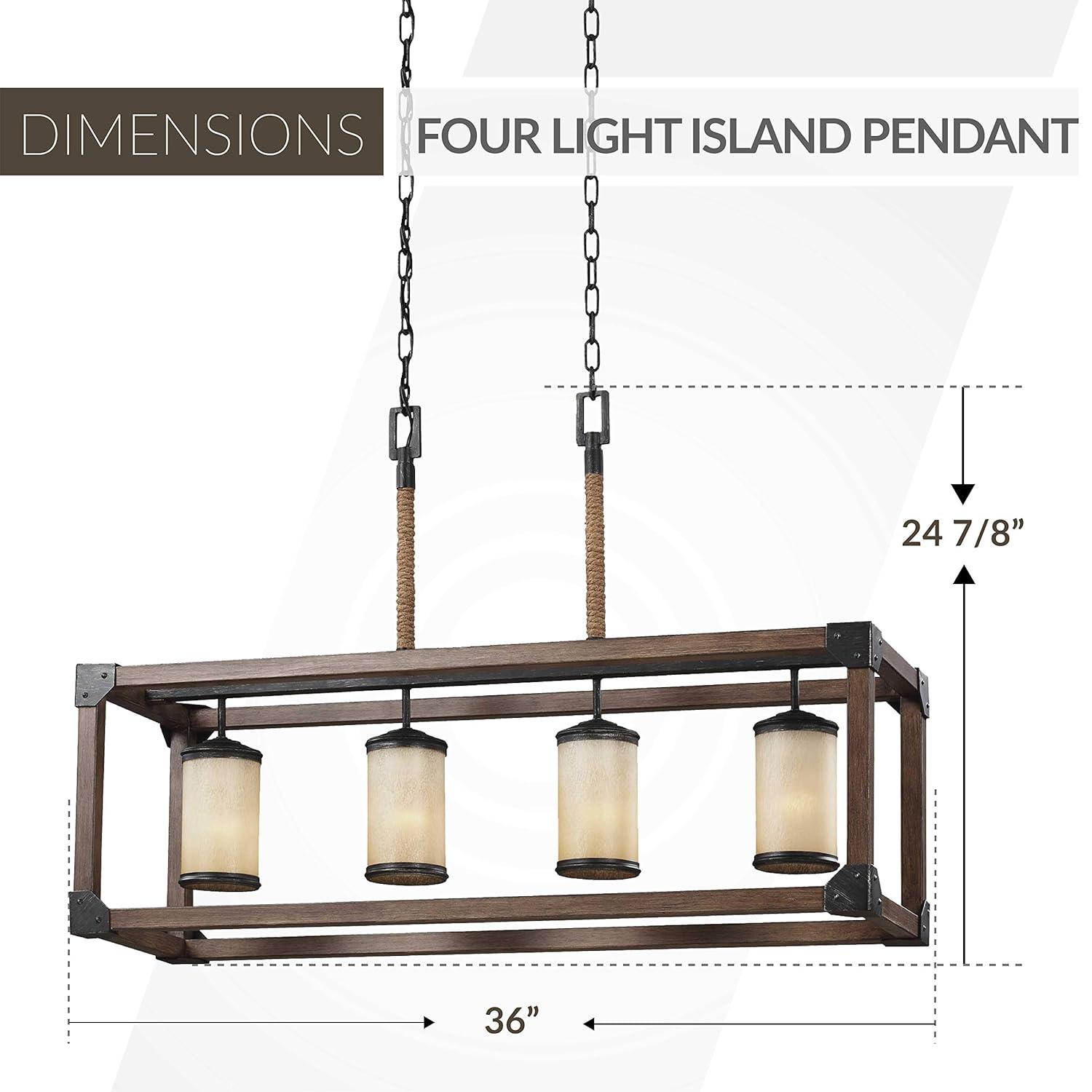 Dunning 4-Light Weathered Gray and Distressed Oak Farmhouse Rectangular Island Chandelier with Parchment Glass Shades