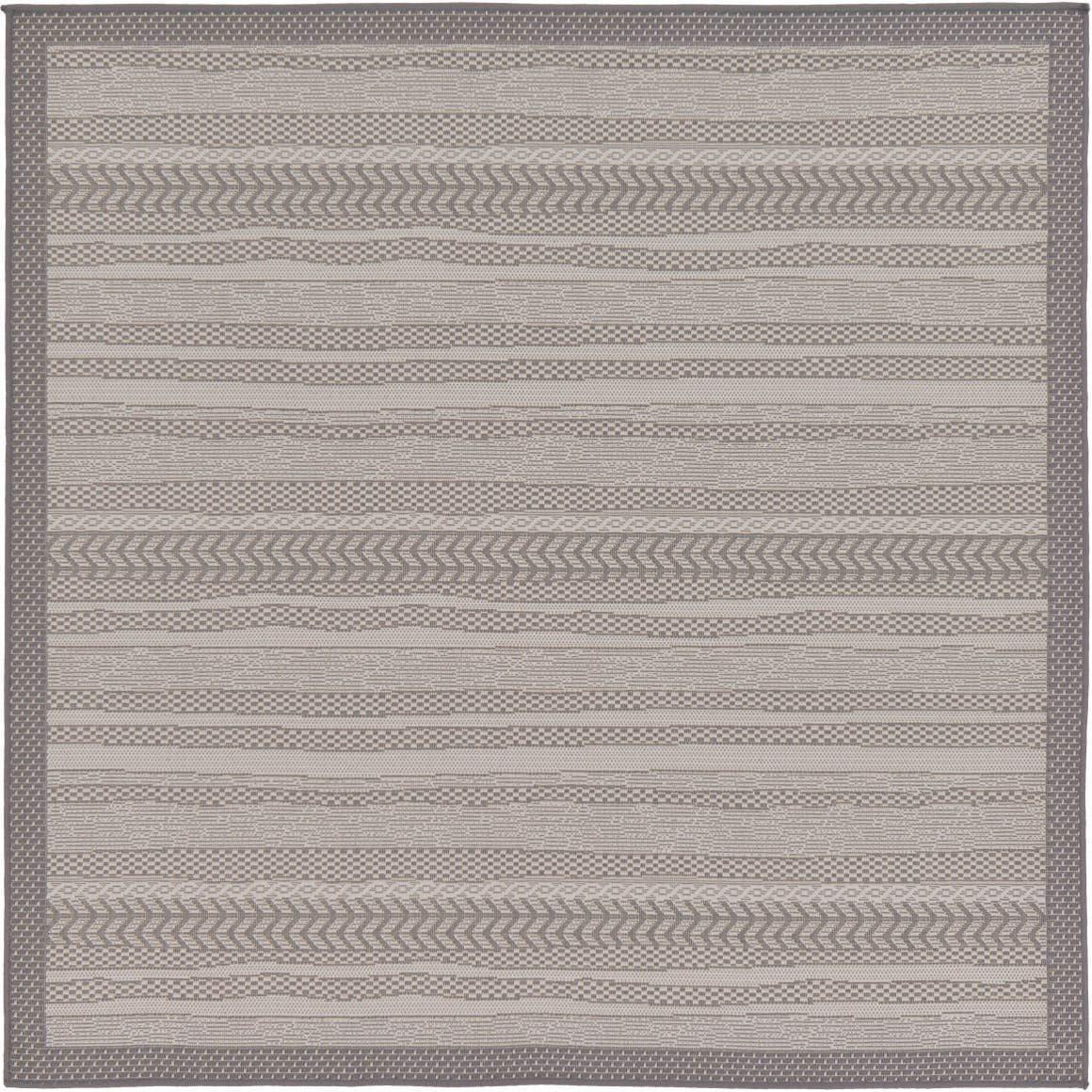 Unique Loom Outdoor Border Collection Area Rug - Lines (6' 1" Square Gray/Silver)