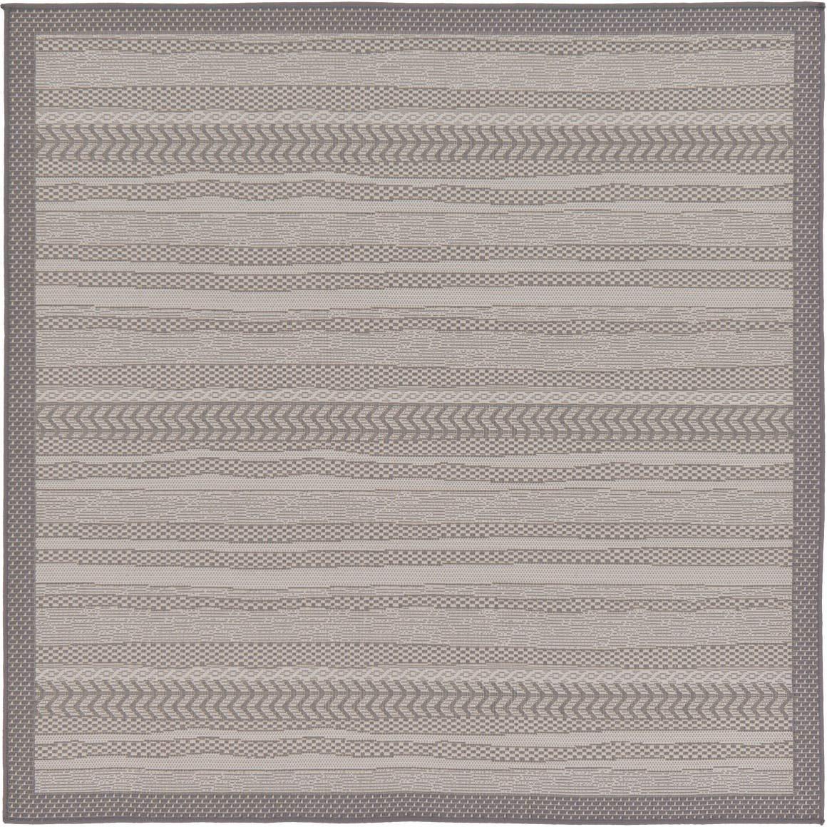 Unique Loom Outdoor Border Collection Area Rug - Lines (6' 1" Square Gray/Silver)