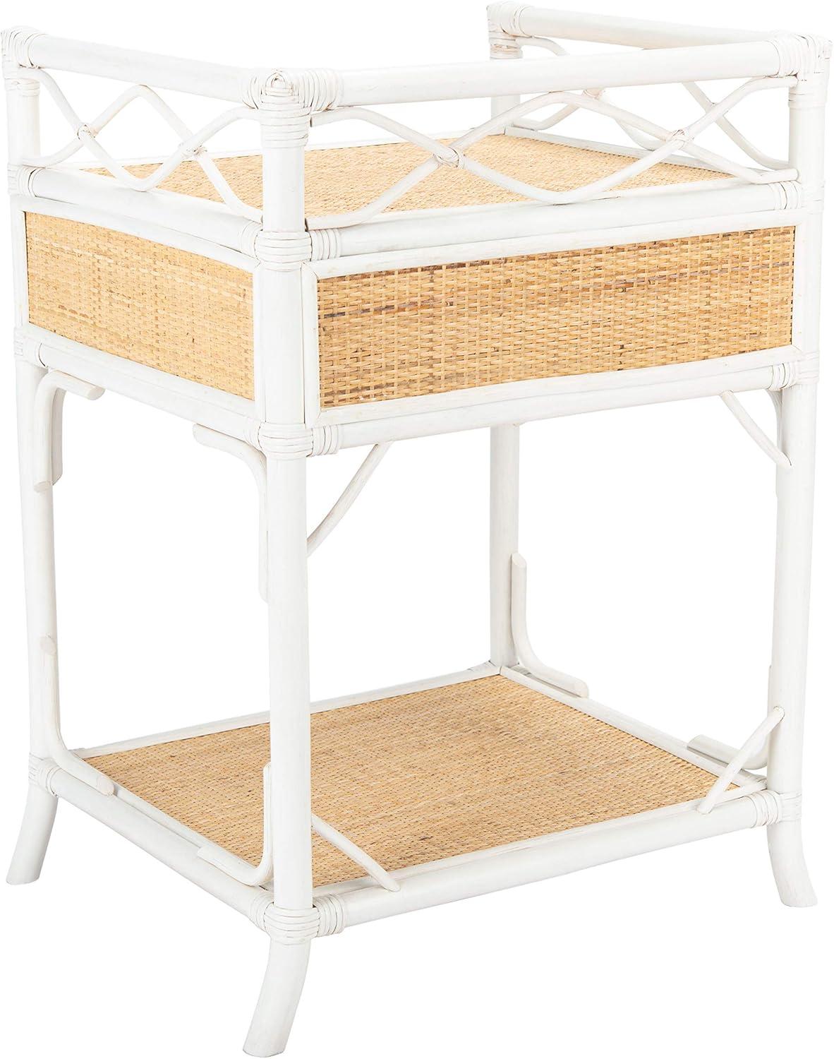 SAFAVIEH Rumi Coastal 1 Drawer 1 Shelf Nightstand, White/Natural