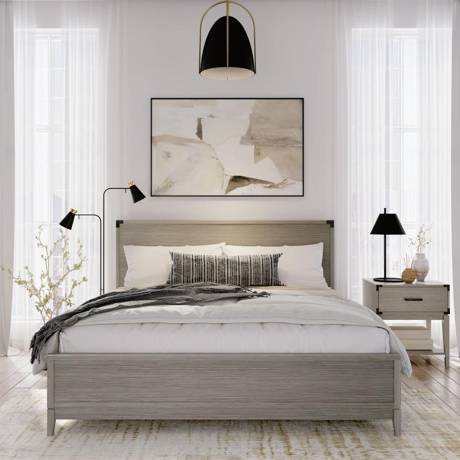 Plank+Beam Solid Wood Contemporary  King Size Platform Bed, Seashell Wirebrush