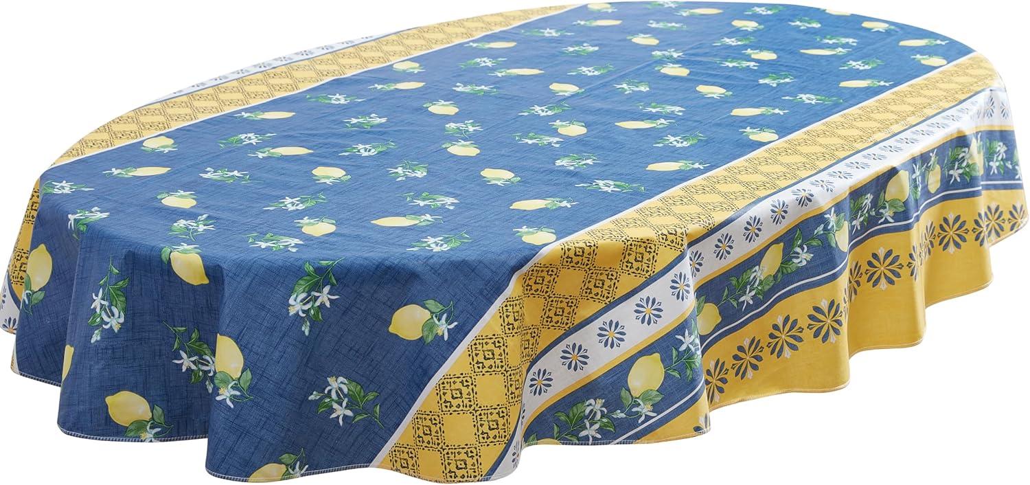 Home Bargains Plus French Country Lemon Grove 60 x 84 Inch Oval Vinyl Tablecloth with Flannel Backing