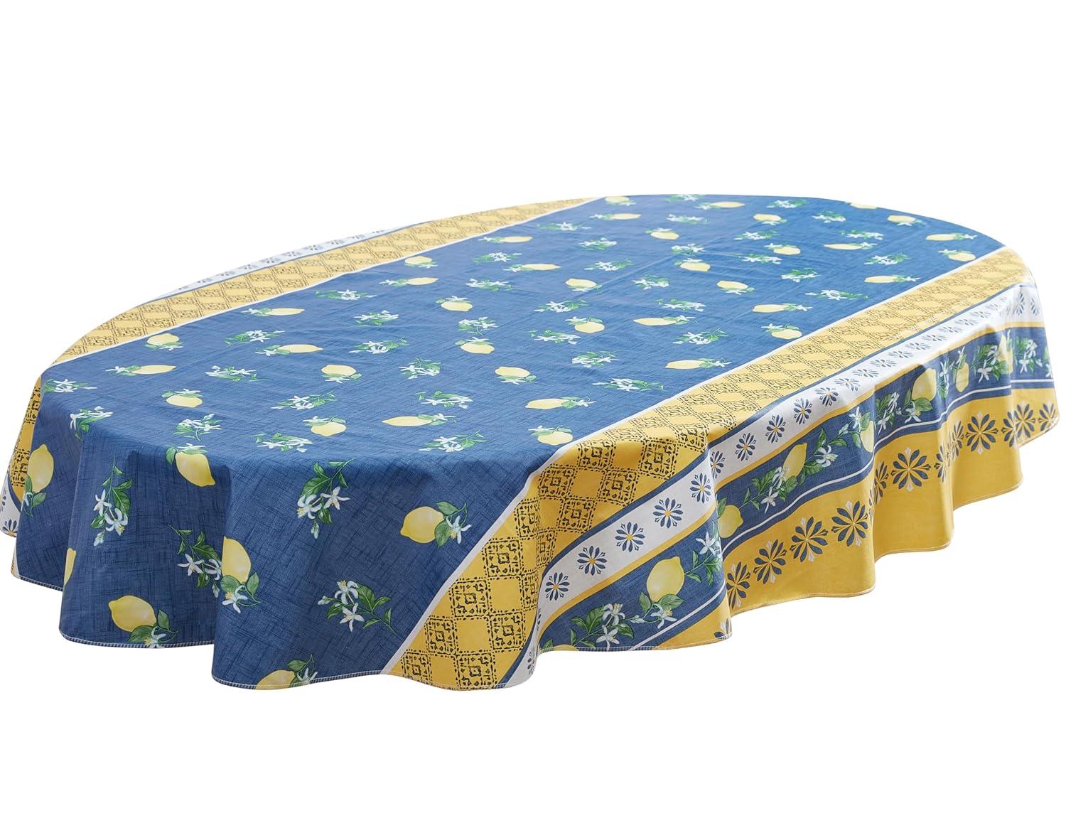 Home Bargains Plus French Country Lemon Grove 60 x 84 Inch Oval Vinyl Tablecloth with Flannel Backing