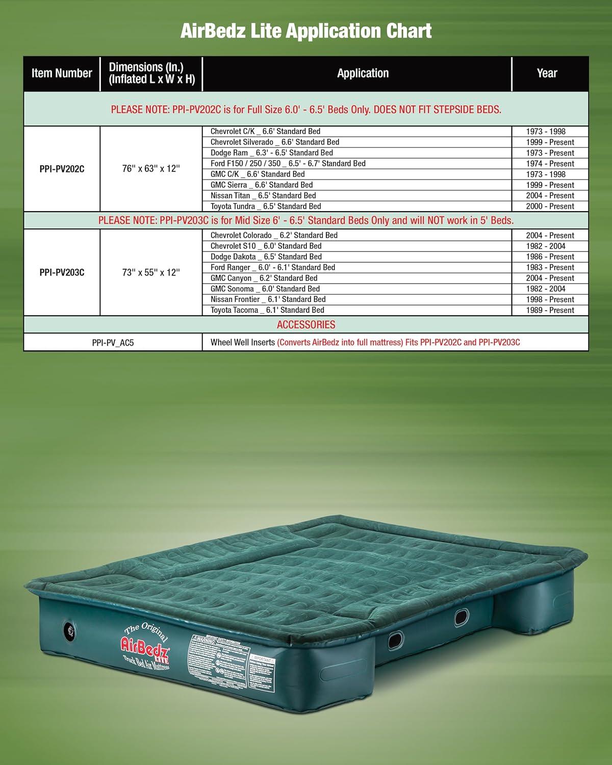 Green Full Size Truck Bed Air Mattress with Portable Pump