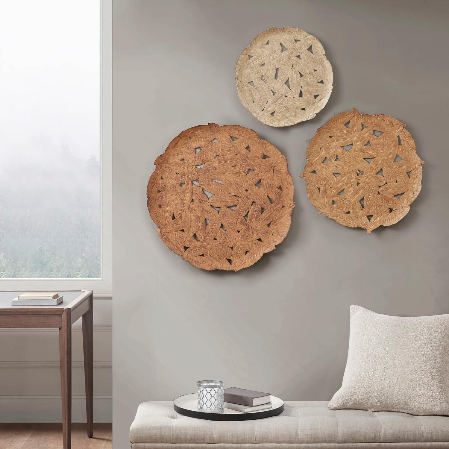 Latitude Run® Textured Feather 3-Piece Metal Disc Wall Decor Set