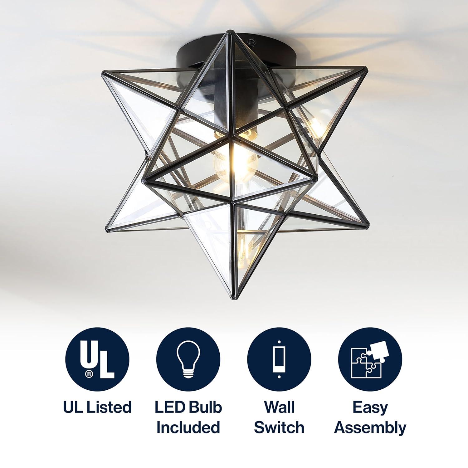 Stella 12" Moravian Star Metal/Clear Glass LED Flush Mount, Oil Rubbed Bronze