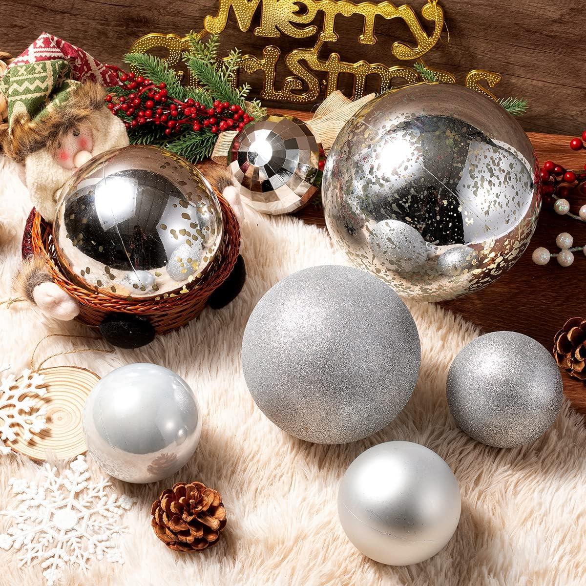 XmasExp 4in Large Christmas Ornaments Christmas Ball Ornaments Giant Tree Decoration Shatterproof Decorative Hanging Balls for Holiday Party Decor (Silver,4pcs)